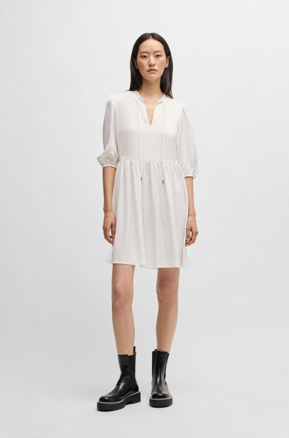 HAMMERED-SATIN DRESS WITH TIE NECKLINE - 3