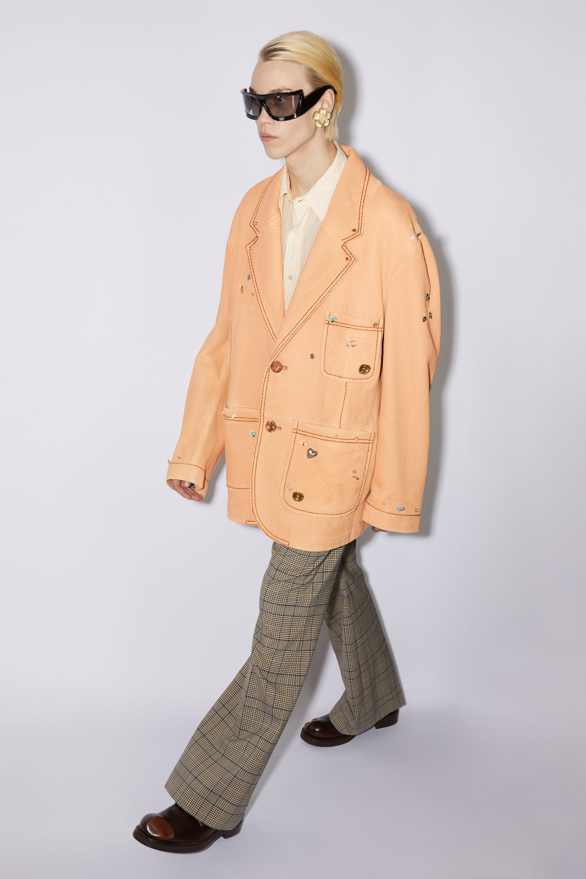 Printed leather jacket - Ecru beige - 4