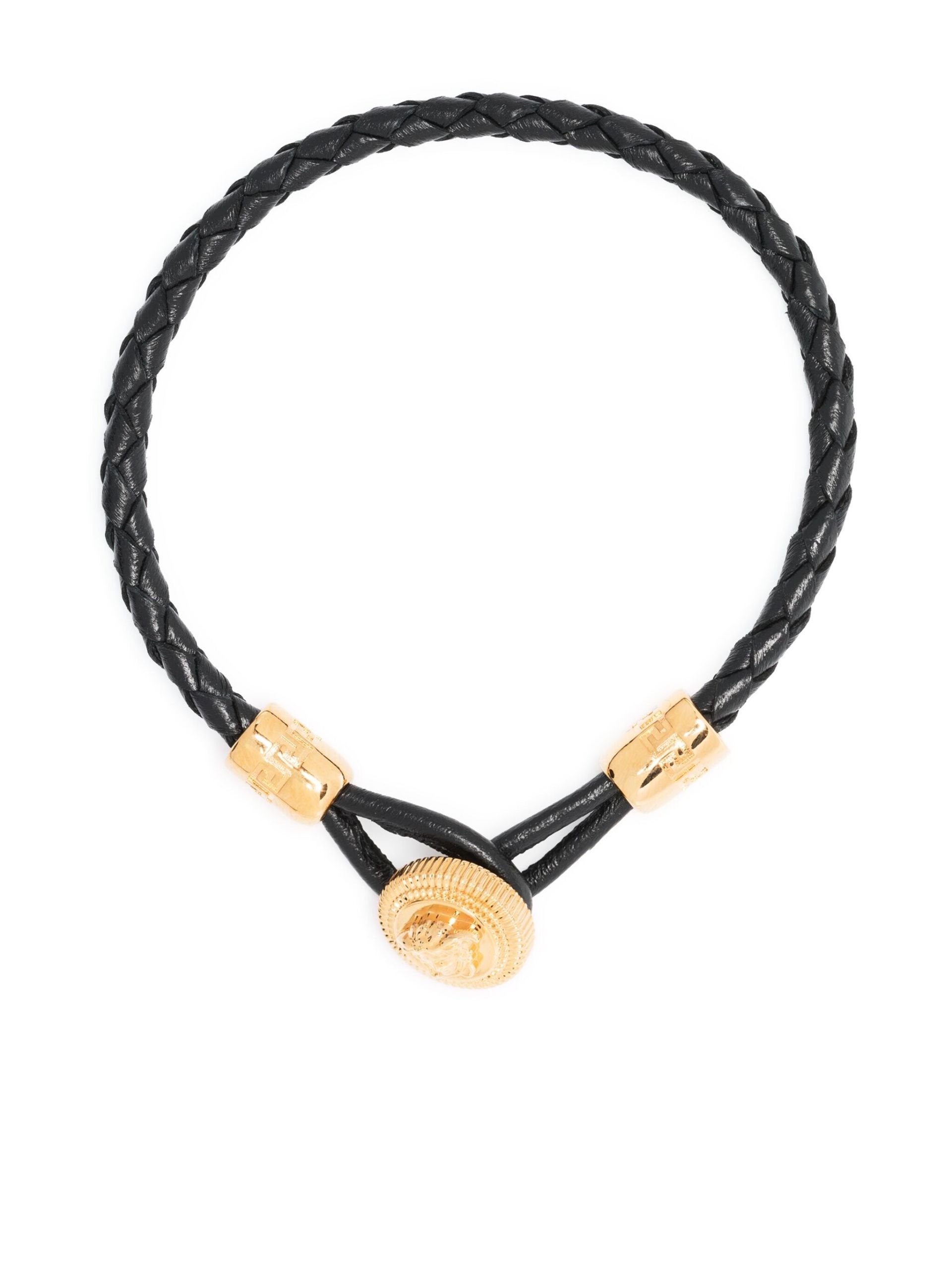 Black Medusa Biggie Leather Bracelet - 1