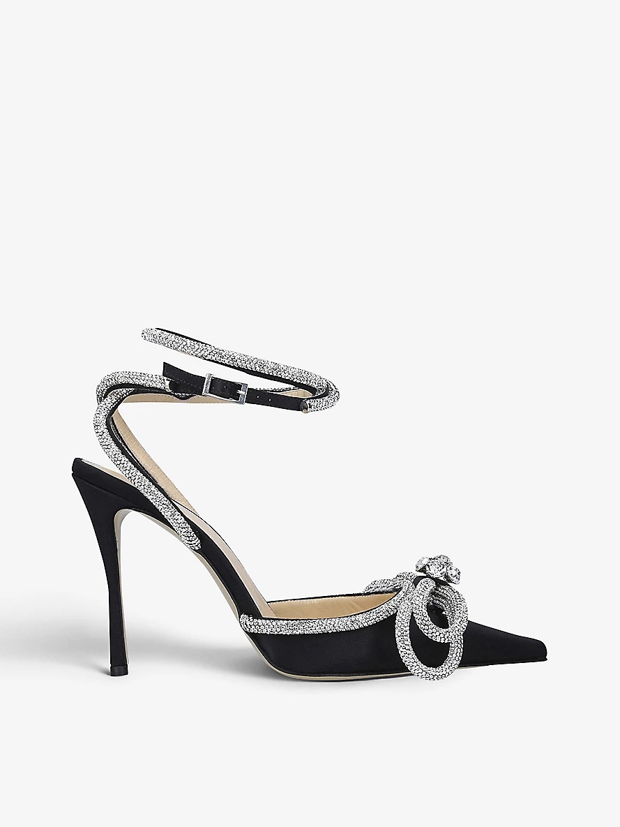 Double Bow crystal-embellished satin heeled sandals - 1