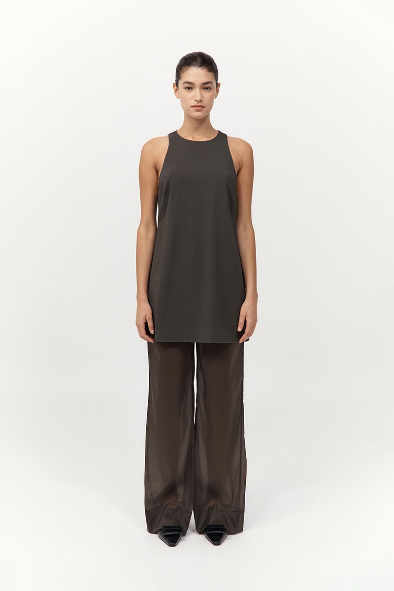 Cut Away Shift Dress - Black Olive - 4