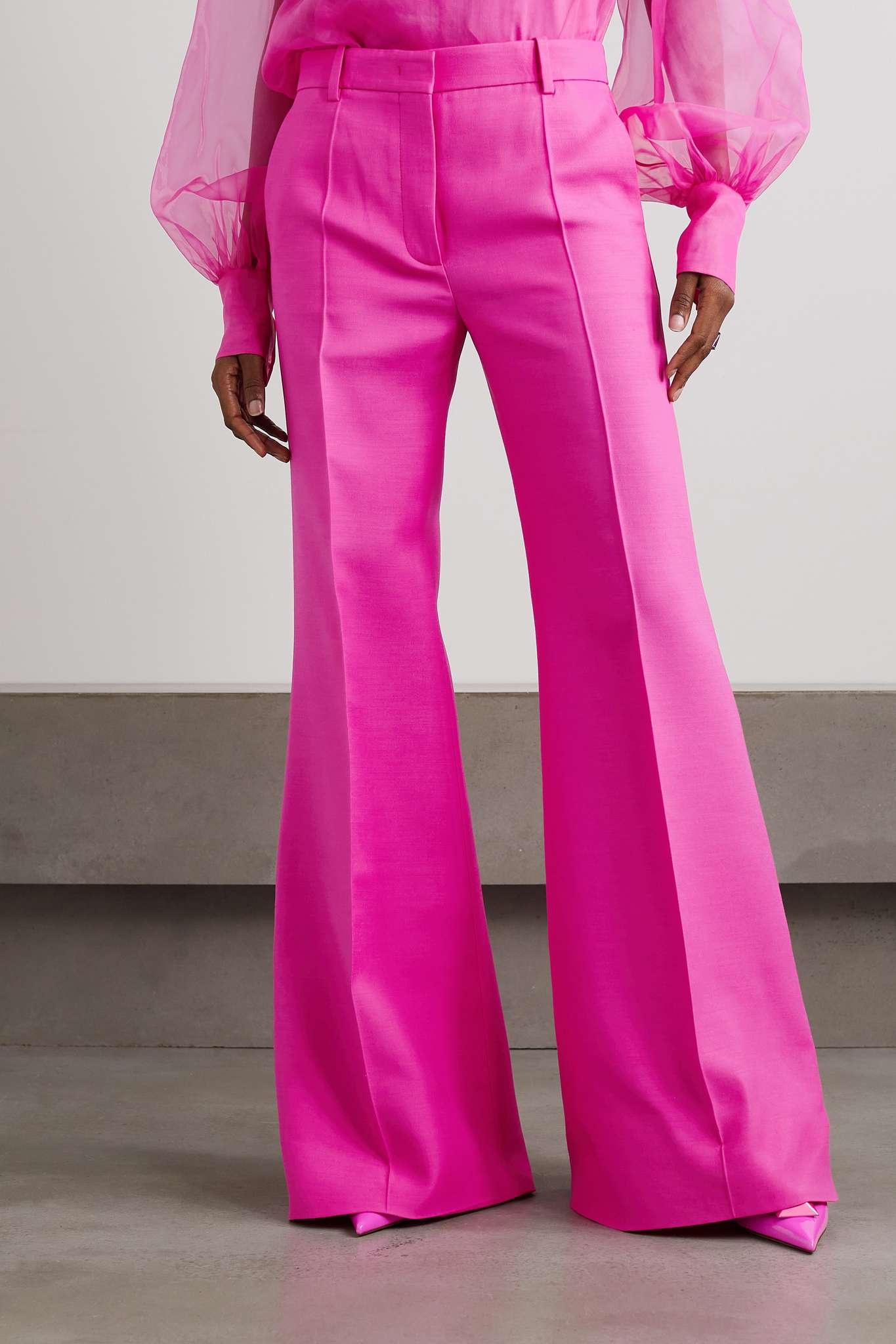 Wool and silk-blend crepe wide-leg pants - 3