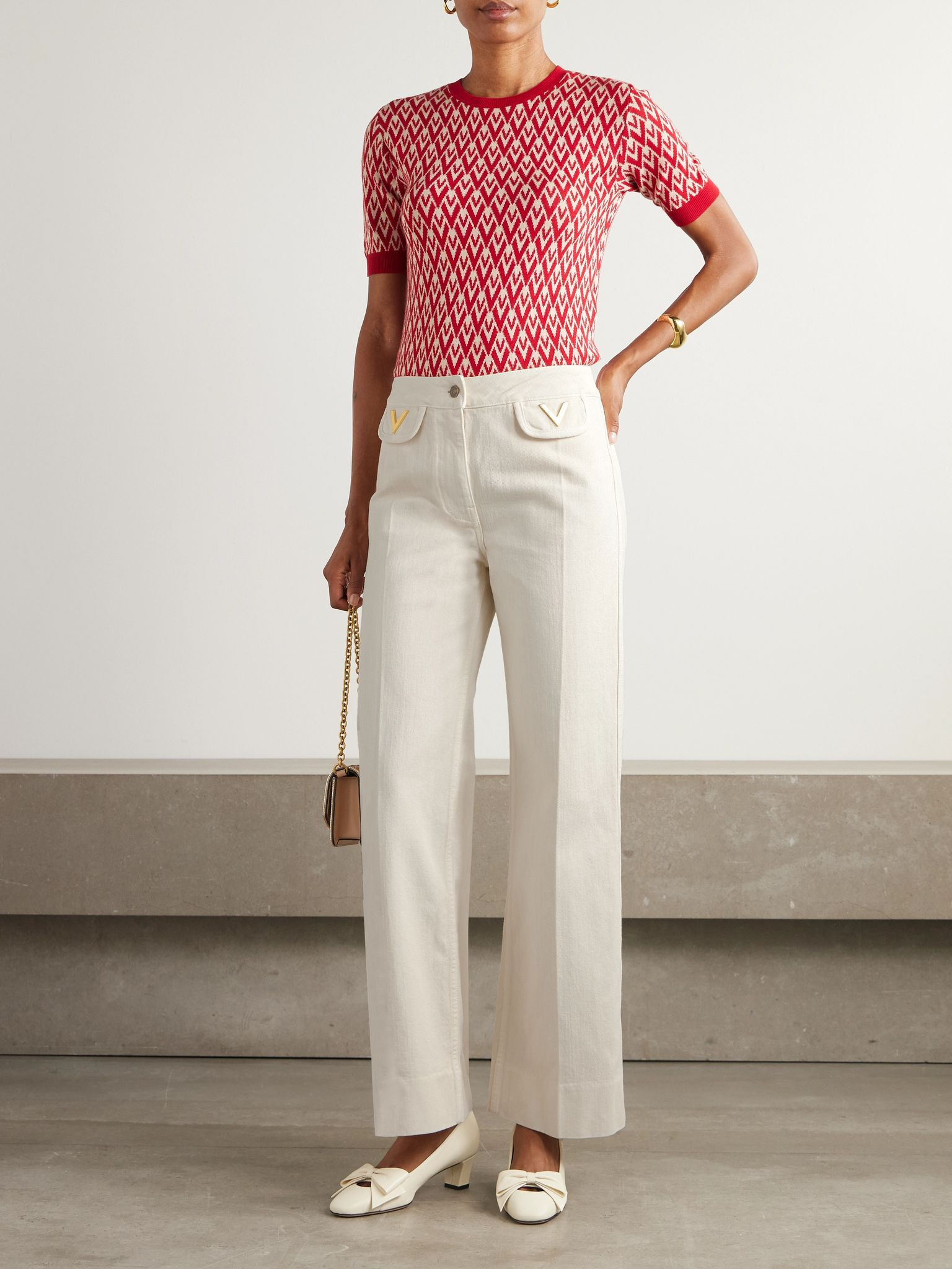 Embellished straight-leg jeans Cream - 2