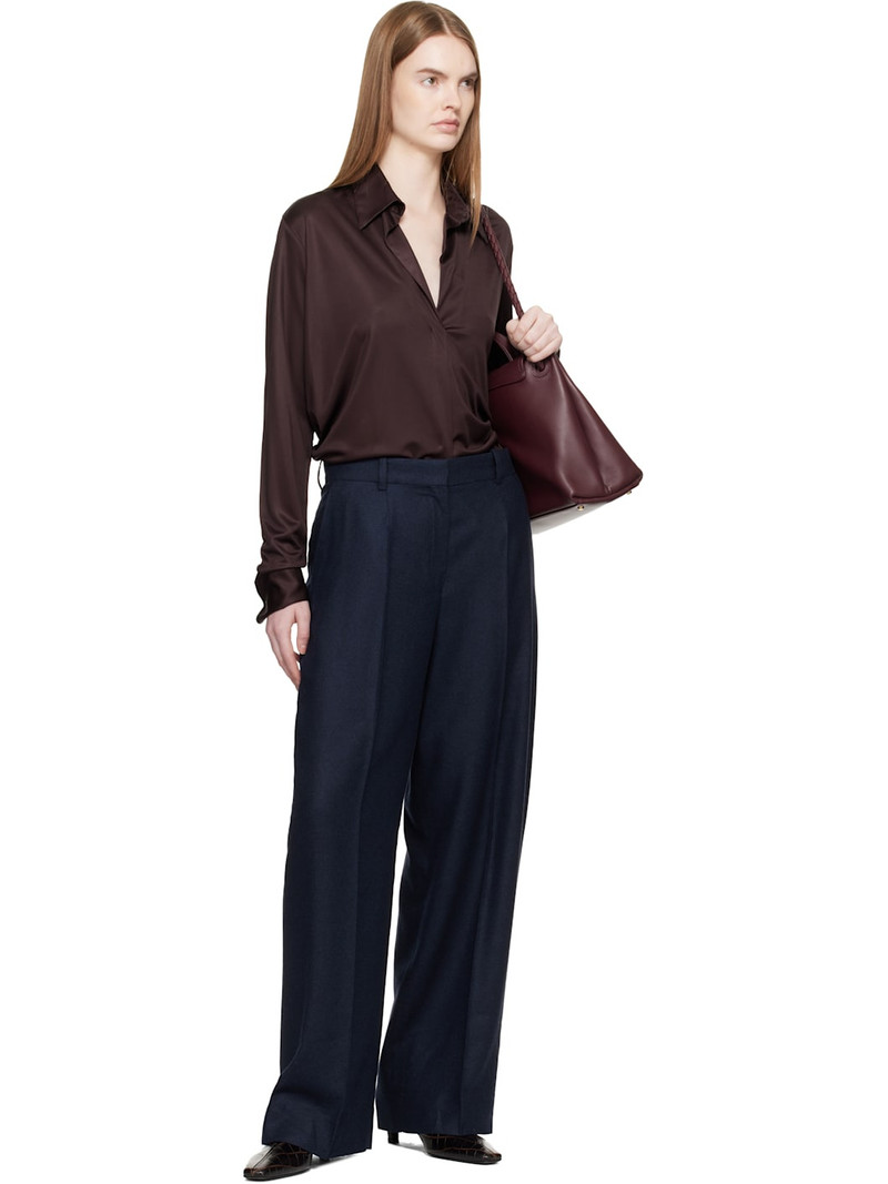TOTEME Navy Wide Flannel Trousers outlook