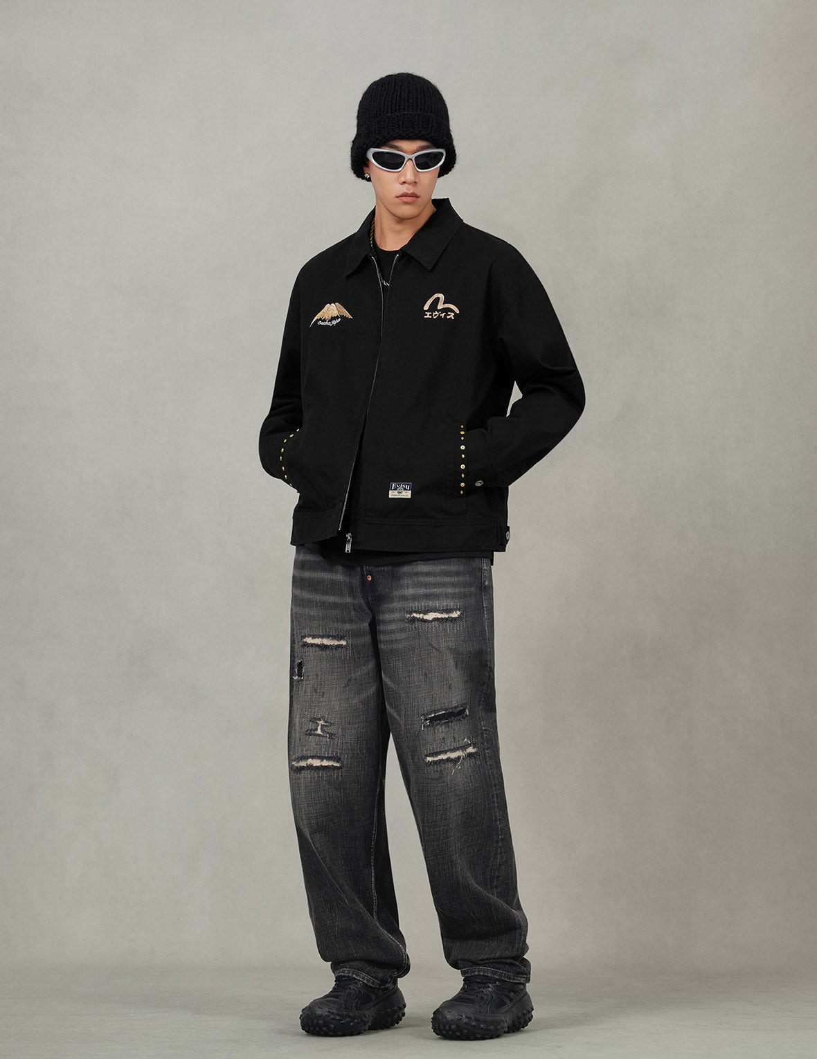 Lion Dance and Mountain Embroidery Regular Fit Worker Jacket - 7