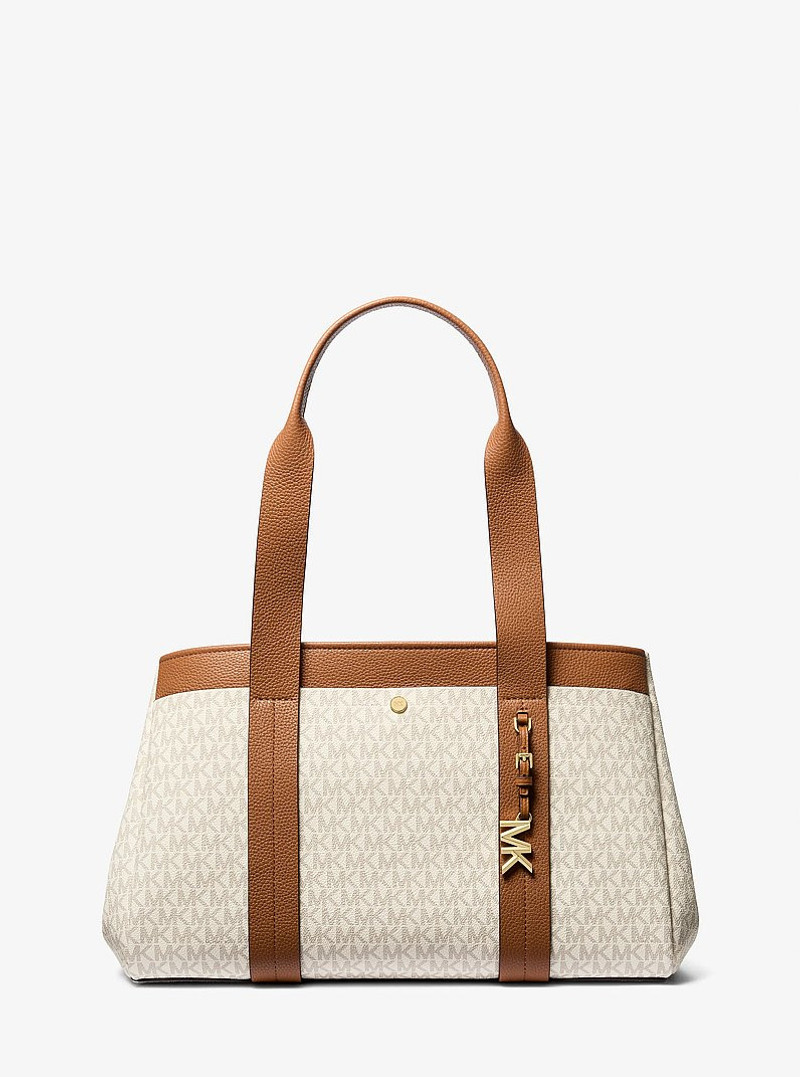 Romee Large Signature Logo and Leather Tote Bag 1