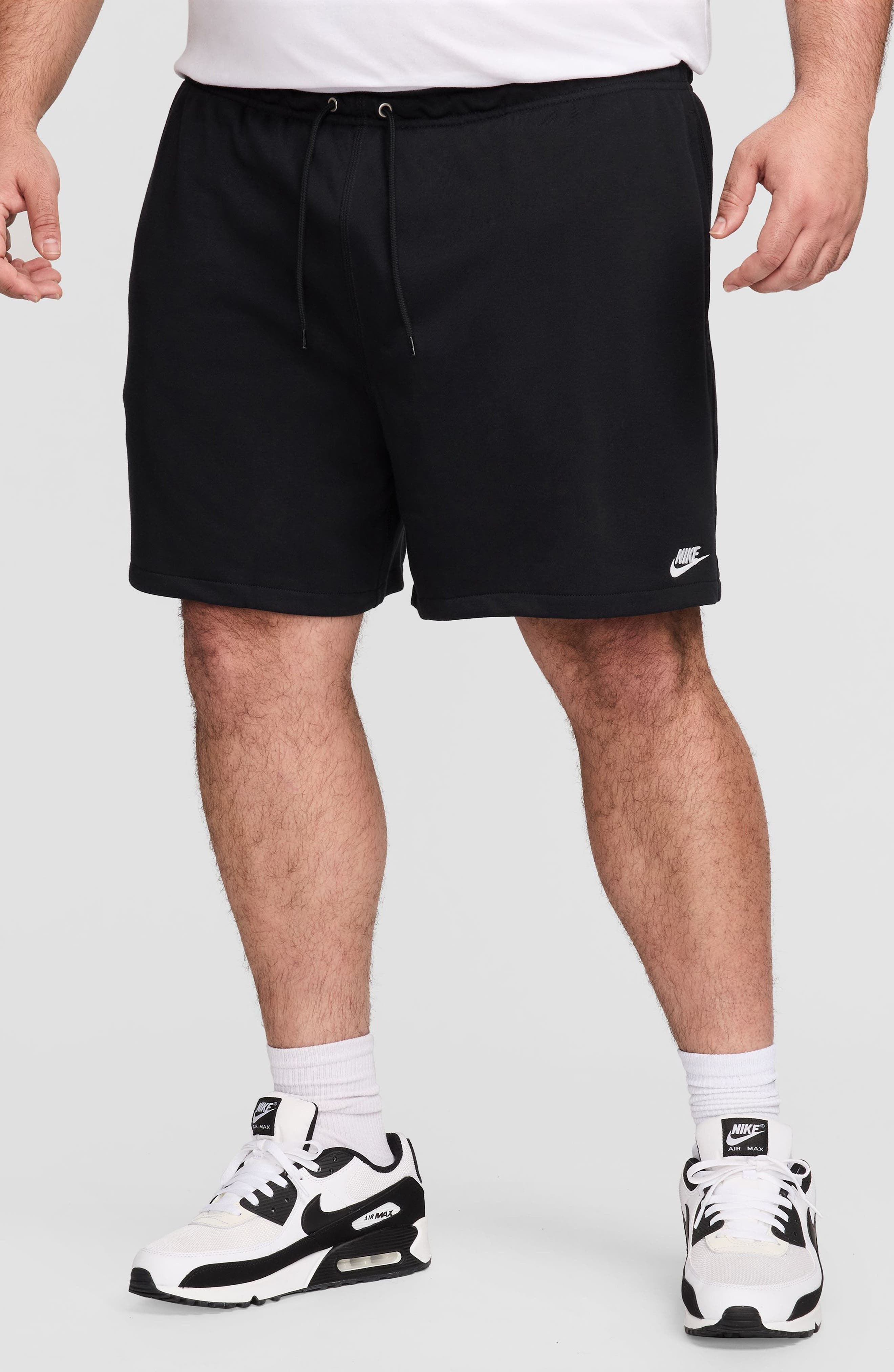 Nike Club French Terry Flow Shorts in Black/Black/White at Nordstrom - 3