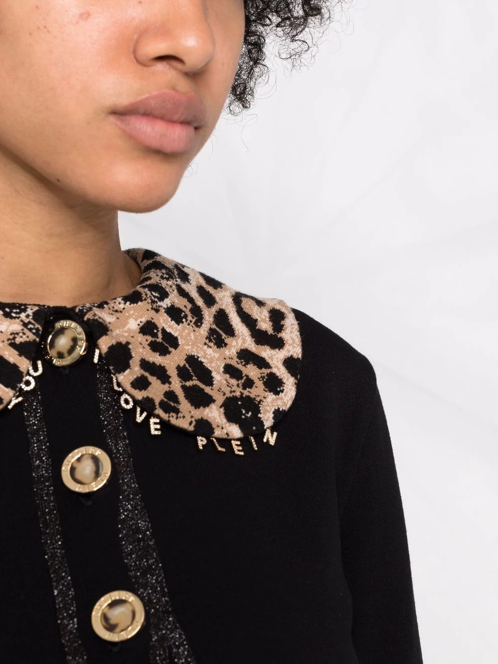 leopard print collar cardigan - 5