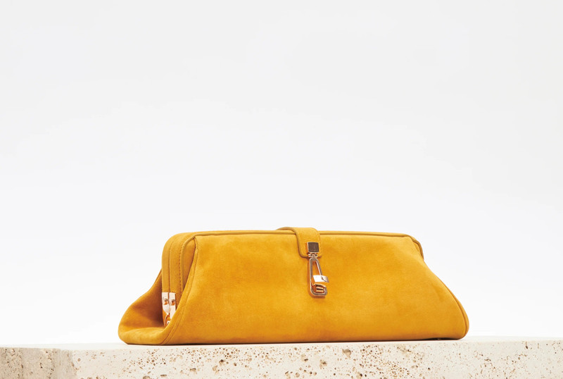 Paola Clutch in Golden Birch Suede 7
