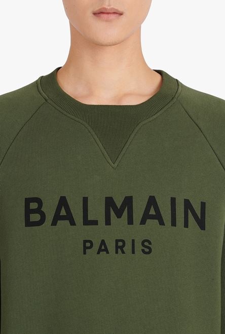 Khaki cotton sweatshirt with black Balmain Paris logo print - 6