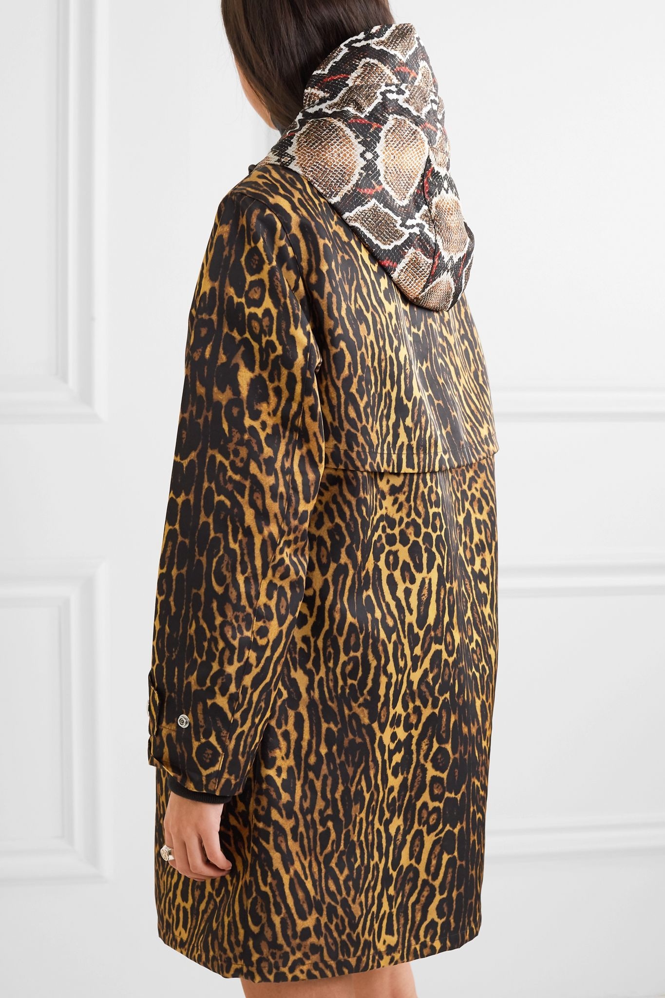 Hooded animal-print shell coat  - 4