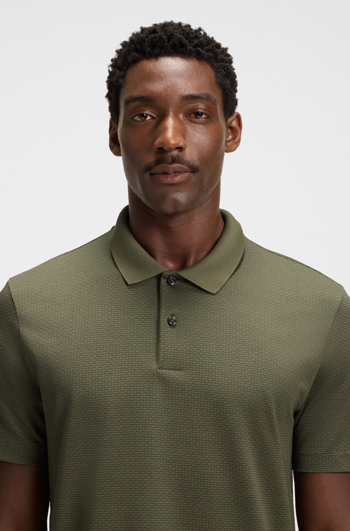 MERCERIZED-COTTON POLO SHIRT WITH GEOMETRIC JACQUARD - 5