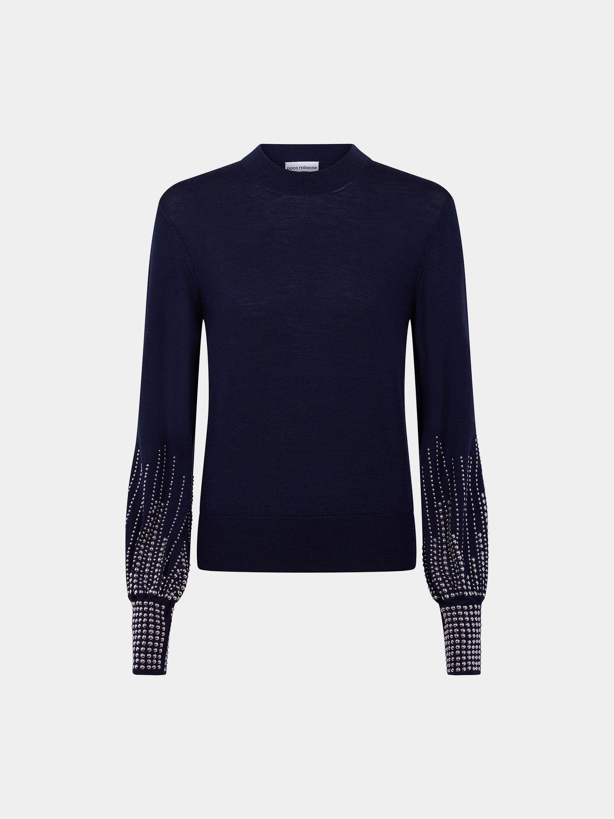 NAVY STUD-CUFFS WOOL JUMPER - 1