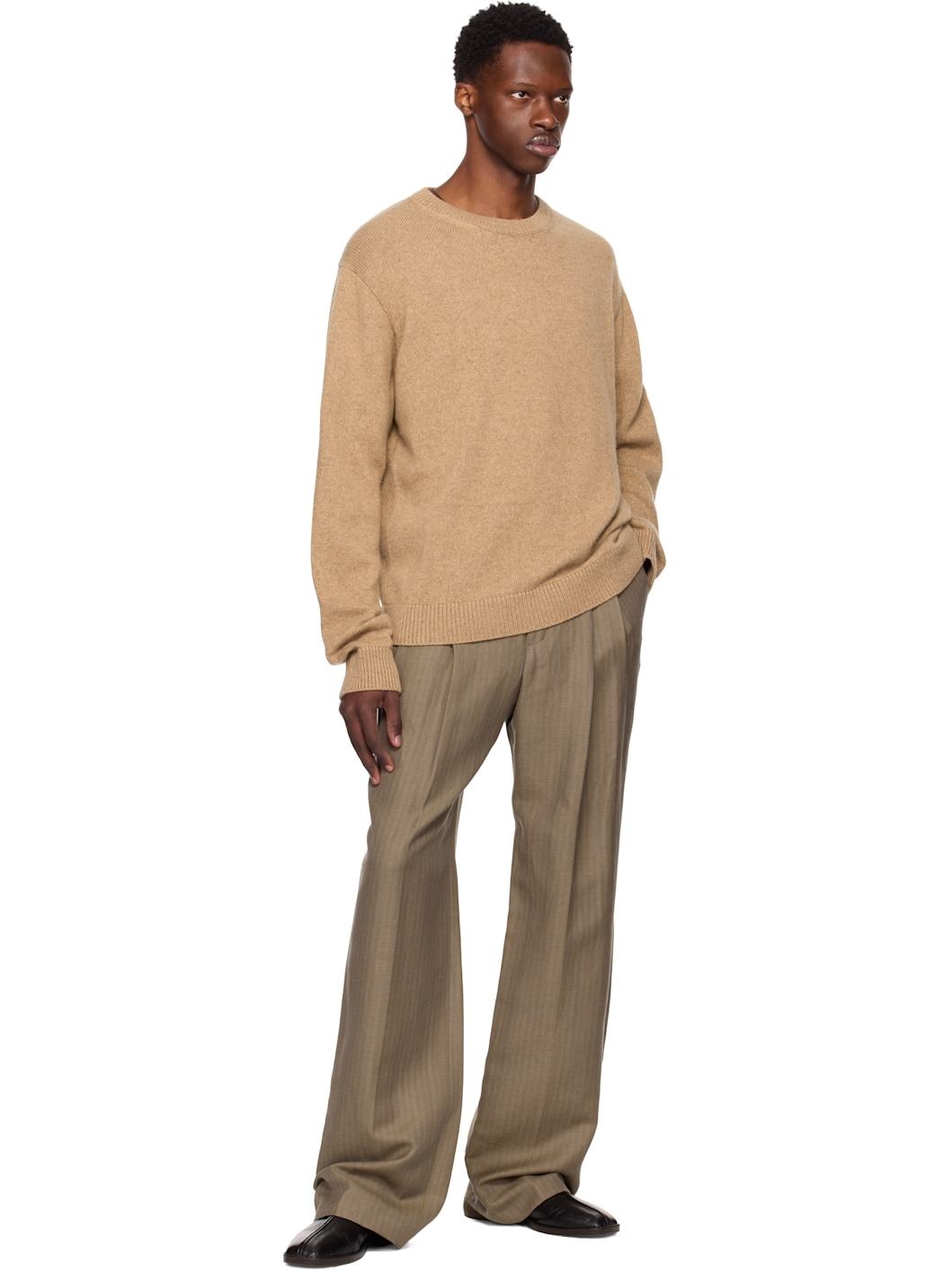 Tan Simple Crew Sweater - 4