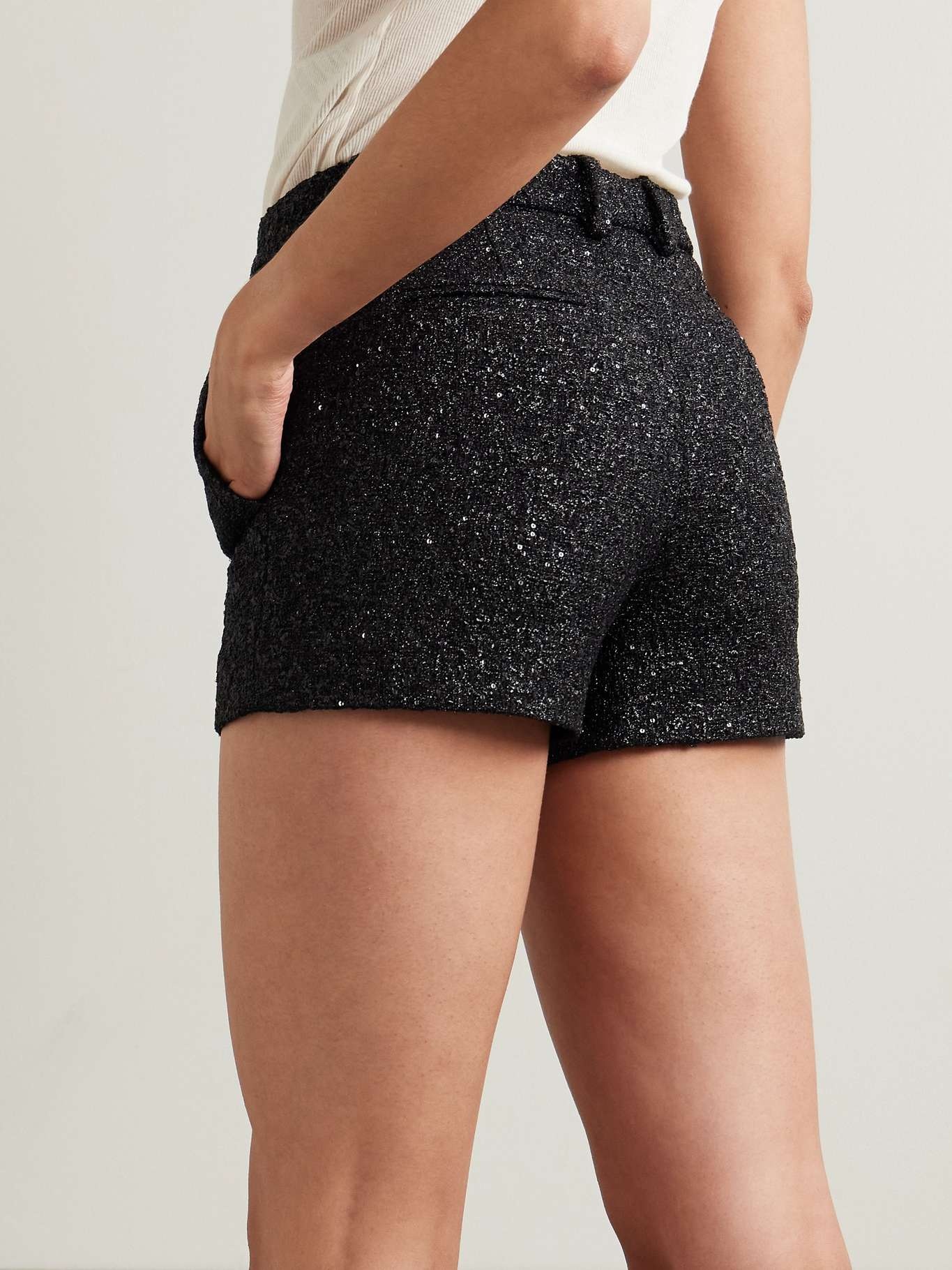 Embellished metallic tweed shorts Black - 4