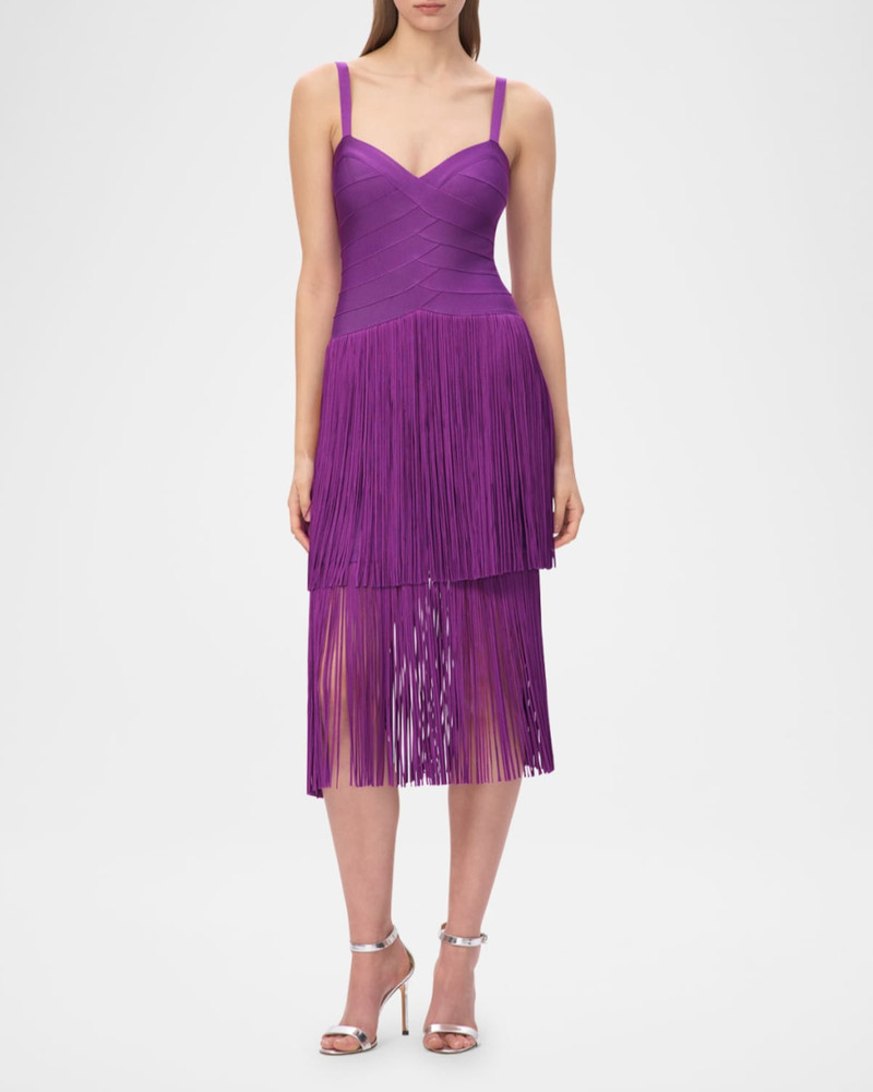 HERVE LEGER The Georgia Tiered Fringe Midi Dress outlook