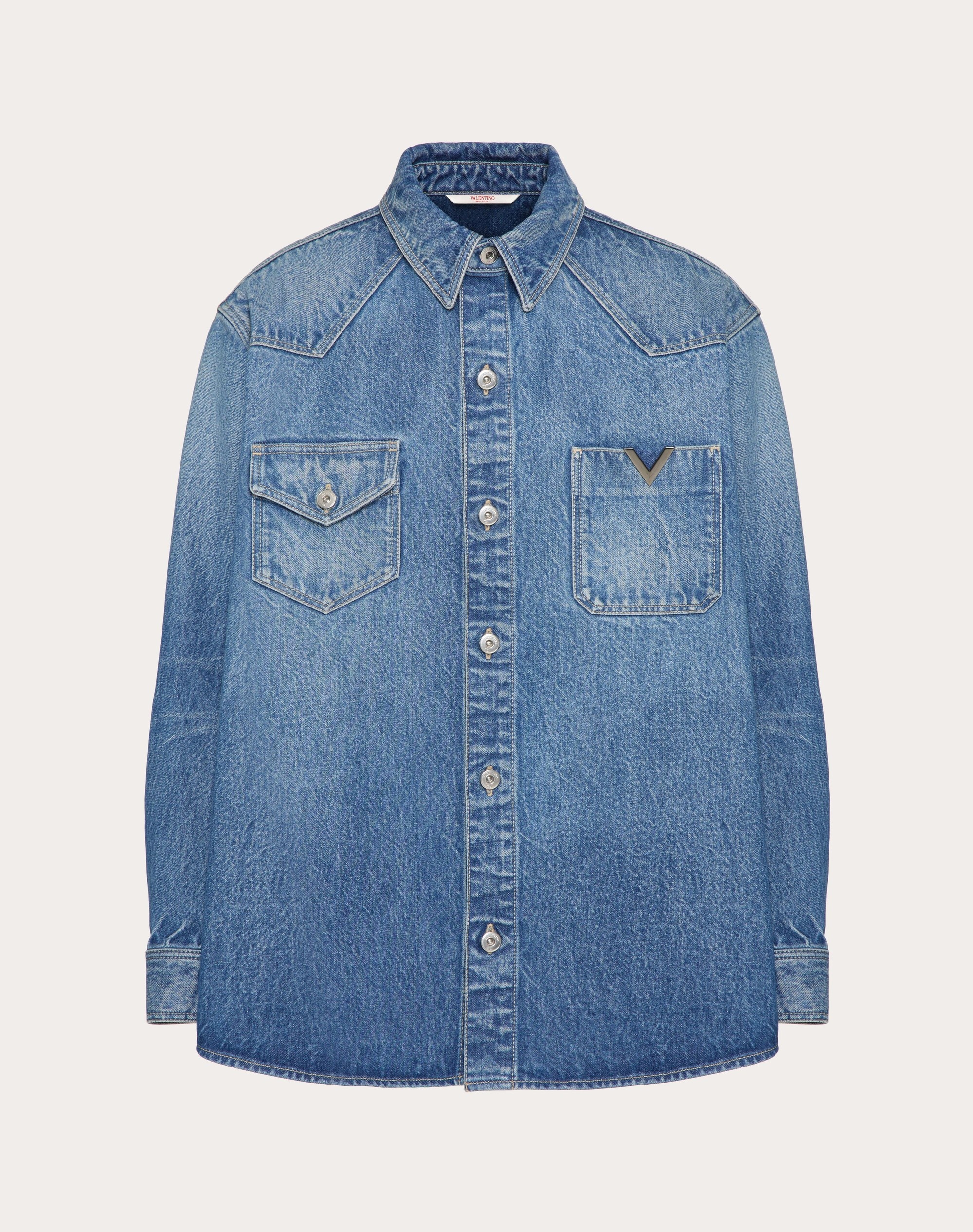 DENIM SHIRT WITH METALLIC V DETAIL - 1