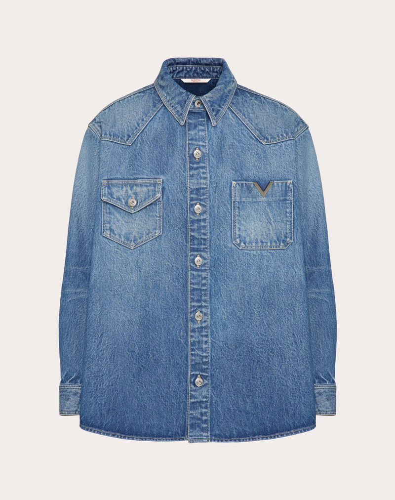 DENIM SHIRT WITH METALLIC V DETAIL 1