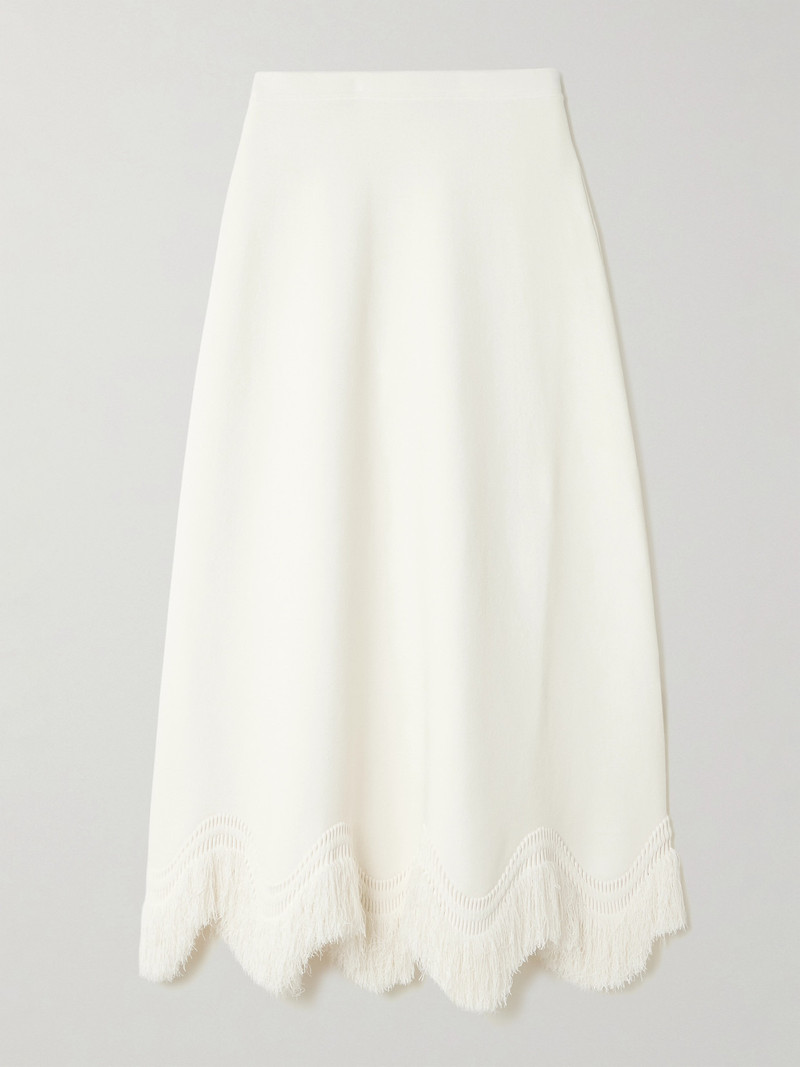 Pauline Scalloped Fringed Knitted Midi Skirt 1