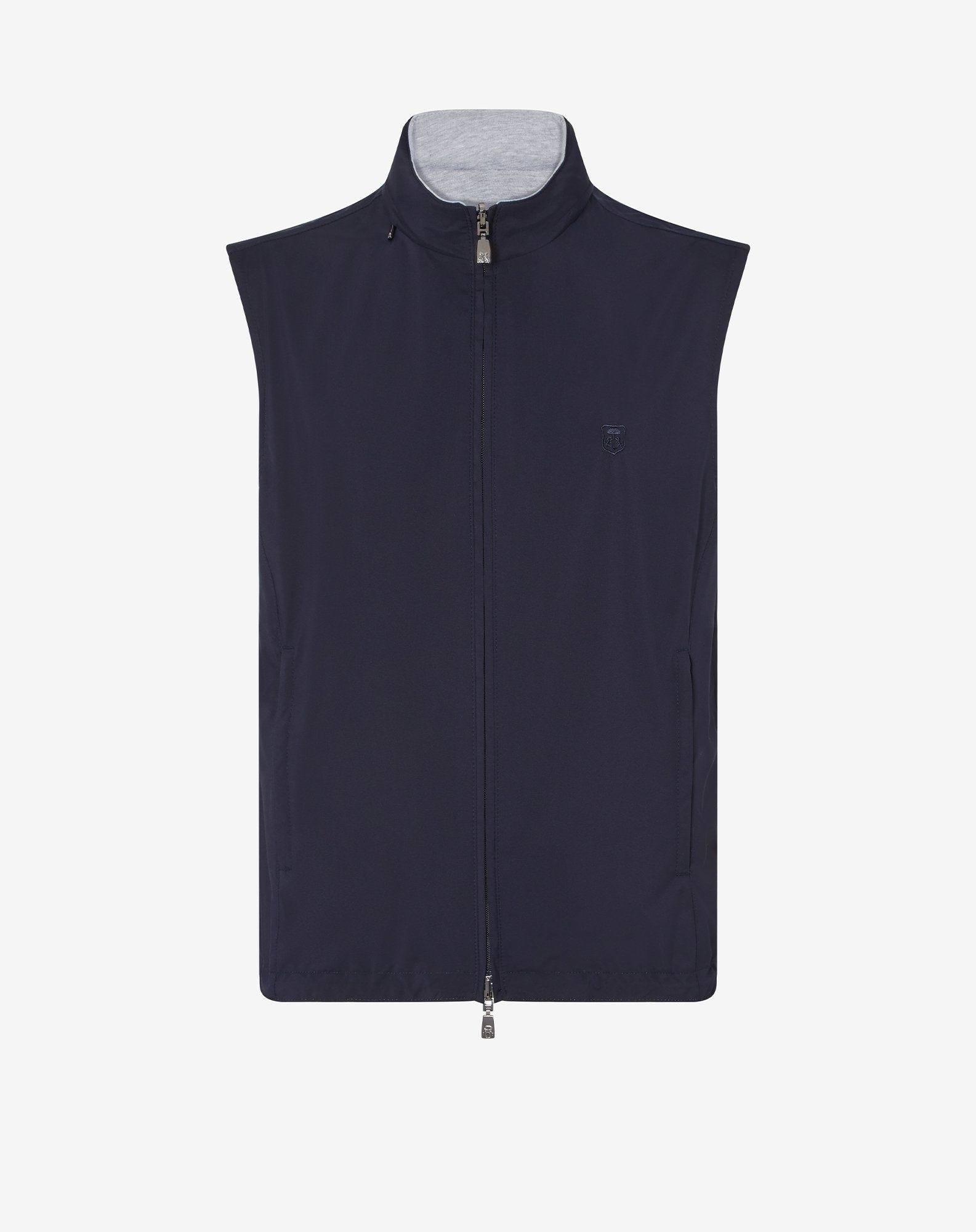 Navy blue reversible technical fabric waistcoat - 1