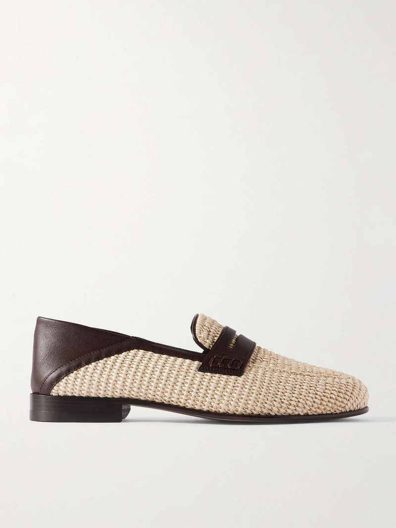 Padstow Collapsible-Heel Leather-Trimmed Raffia Loafers - 1