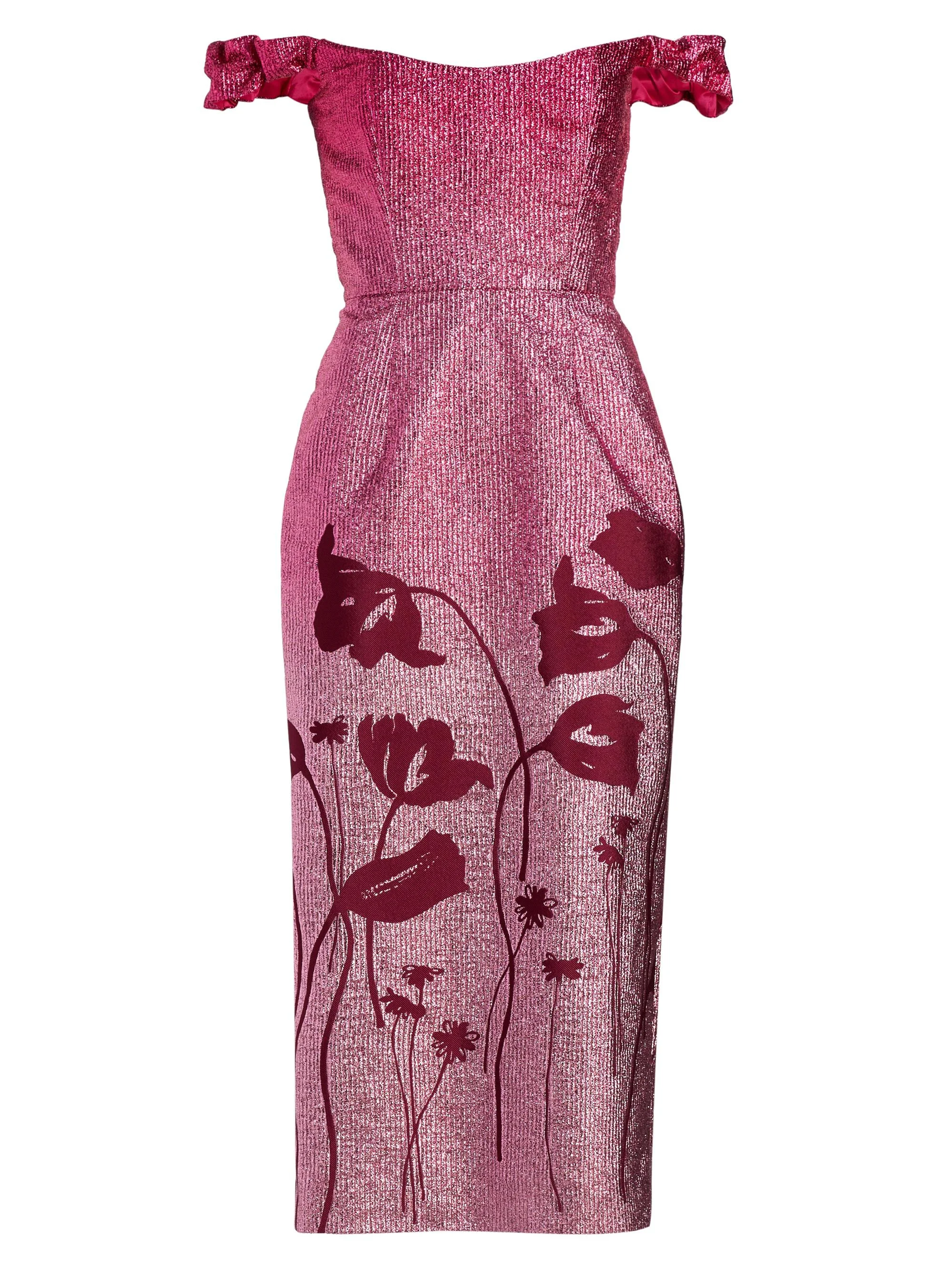 Women's Amina Floral Metallic Ombre Off-The-Shoulder Midi-Dress - Pink - 1