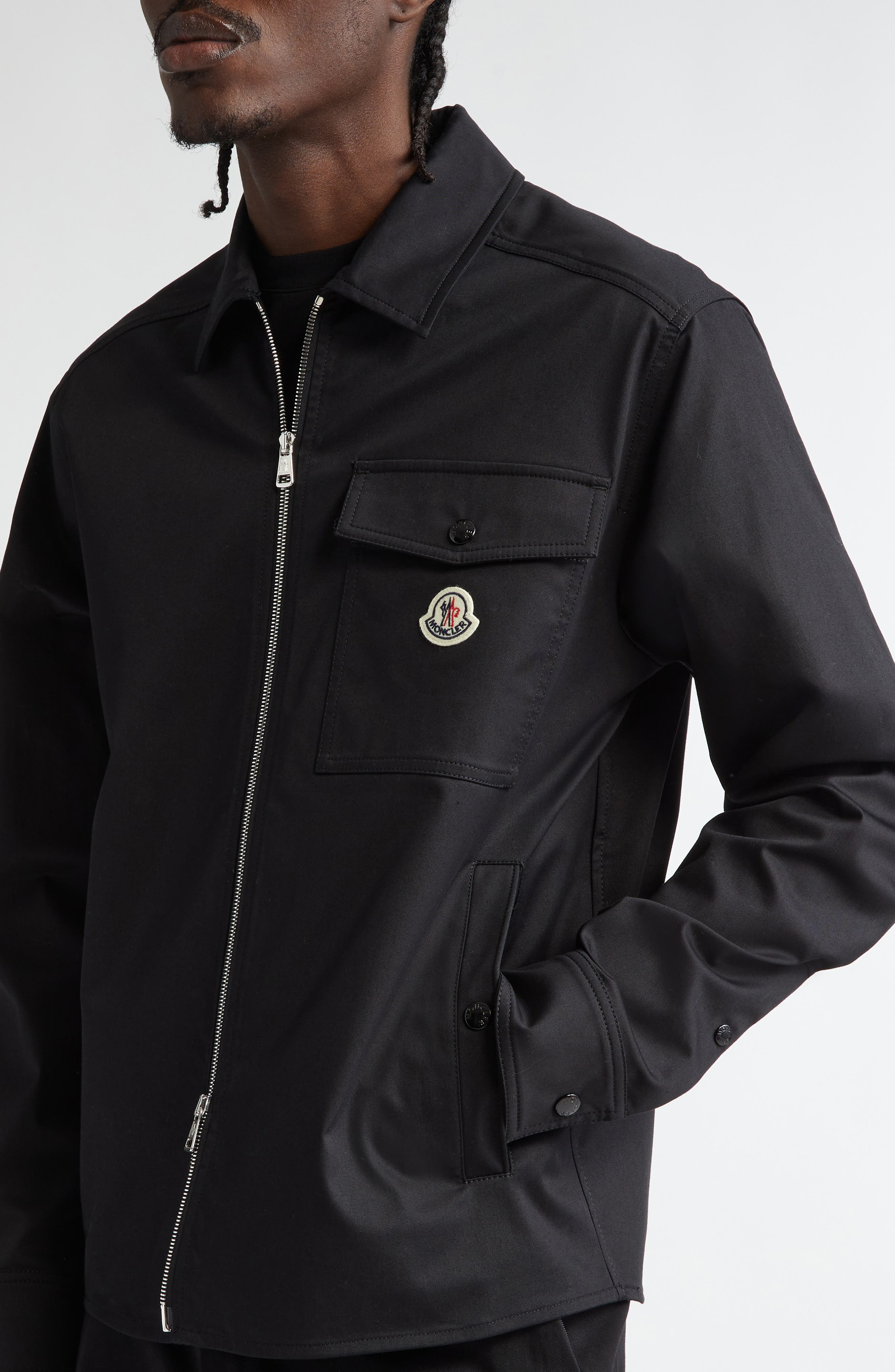 Moncler Camicia Stretch Cotton Zip Shirt Jacket in Black at Nordstrom - 4