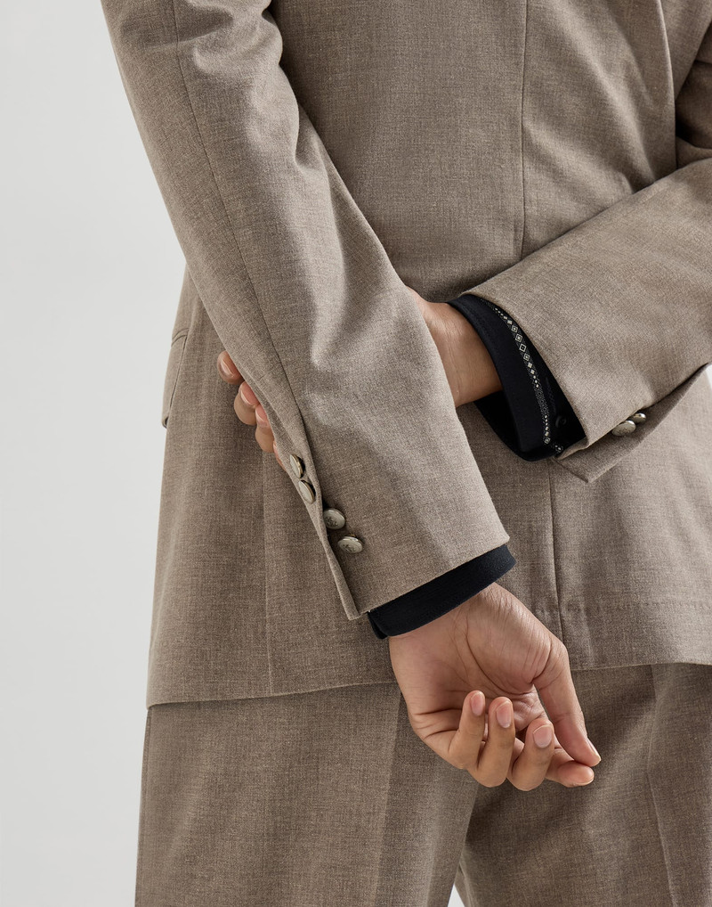 Virgin wool, cotton and silk mouliné one-and-a-half breasted deconstructed blazer with metal buttons 4