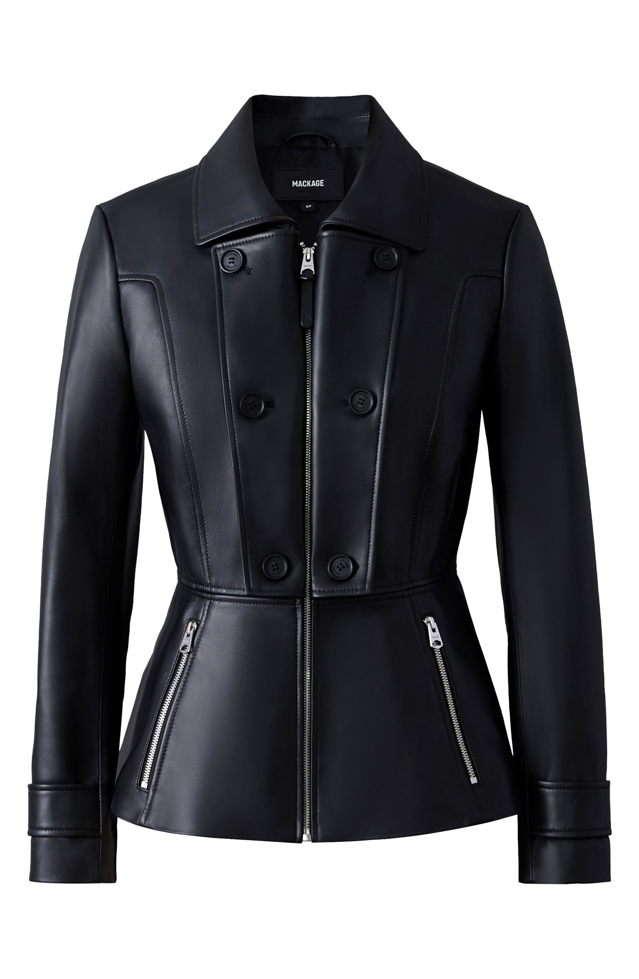 Mackage Barbara Leather Peplum Jacket in Black at Nordstrom - 4