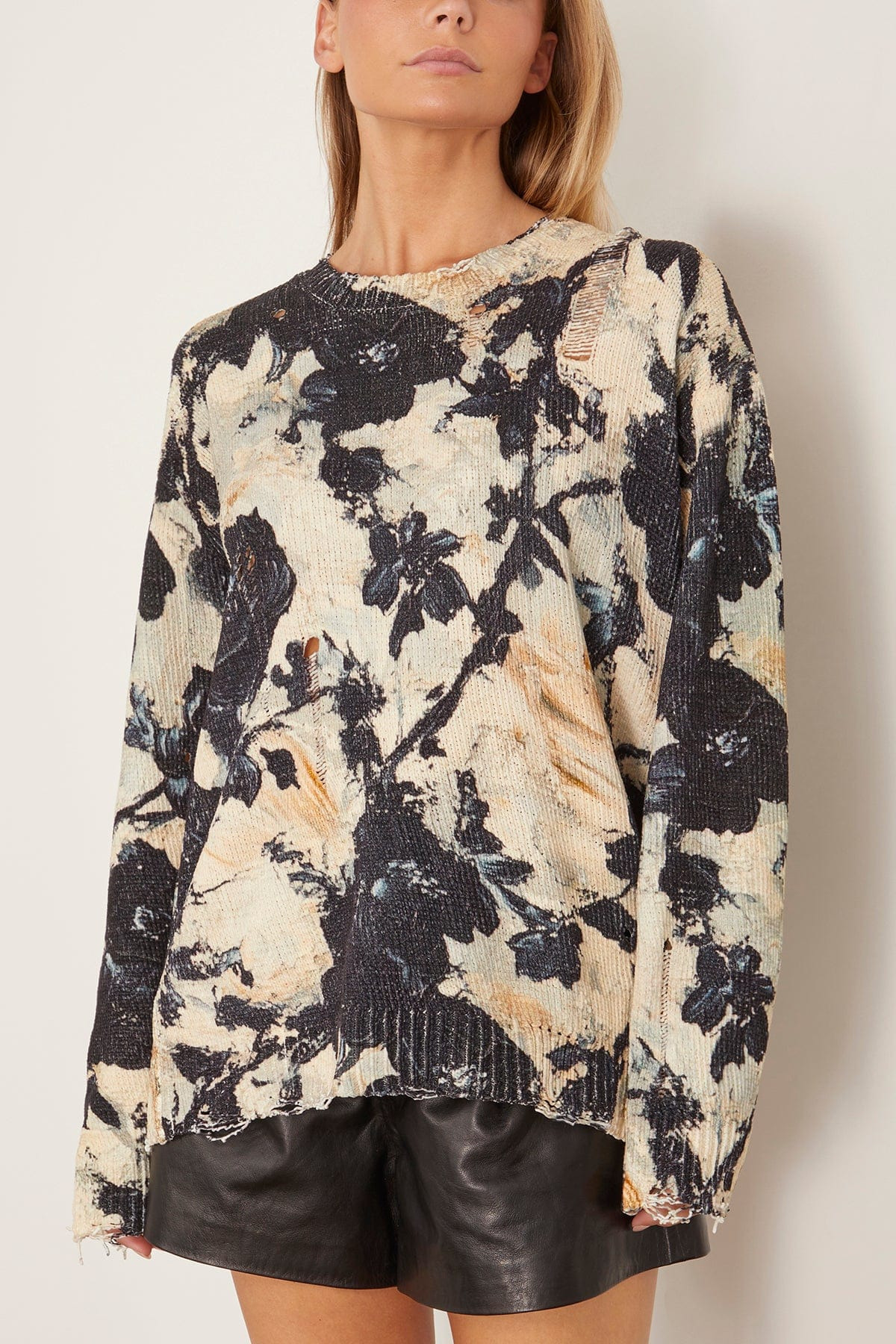 Printed Boyfriend Sweater in Black and Cream Floral - 3