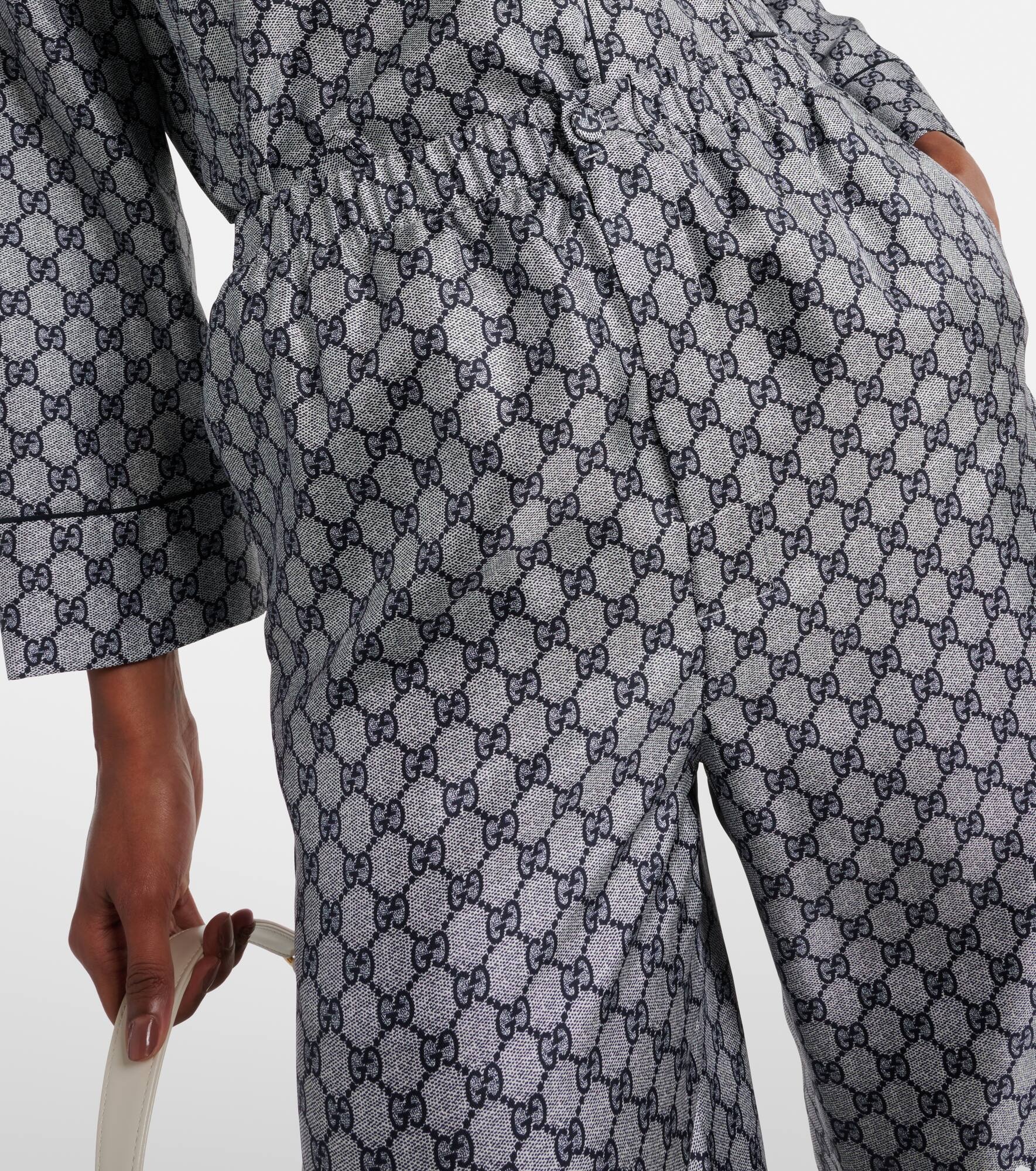 GG silk twill wide-leg pants - 4