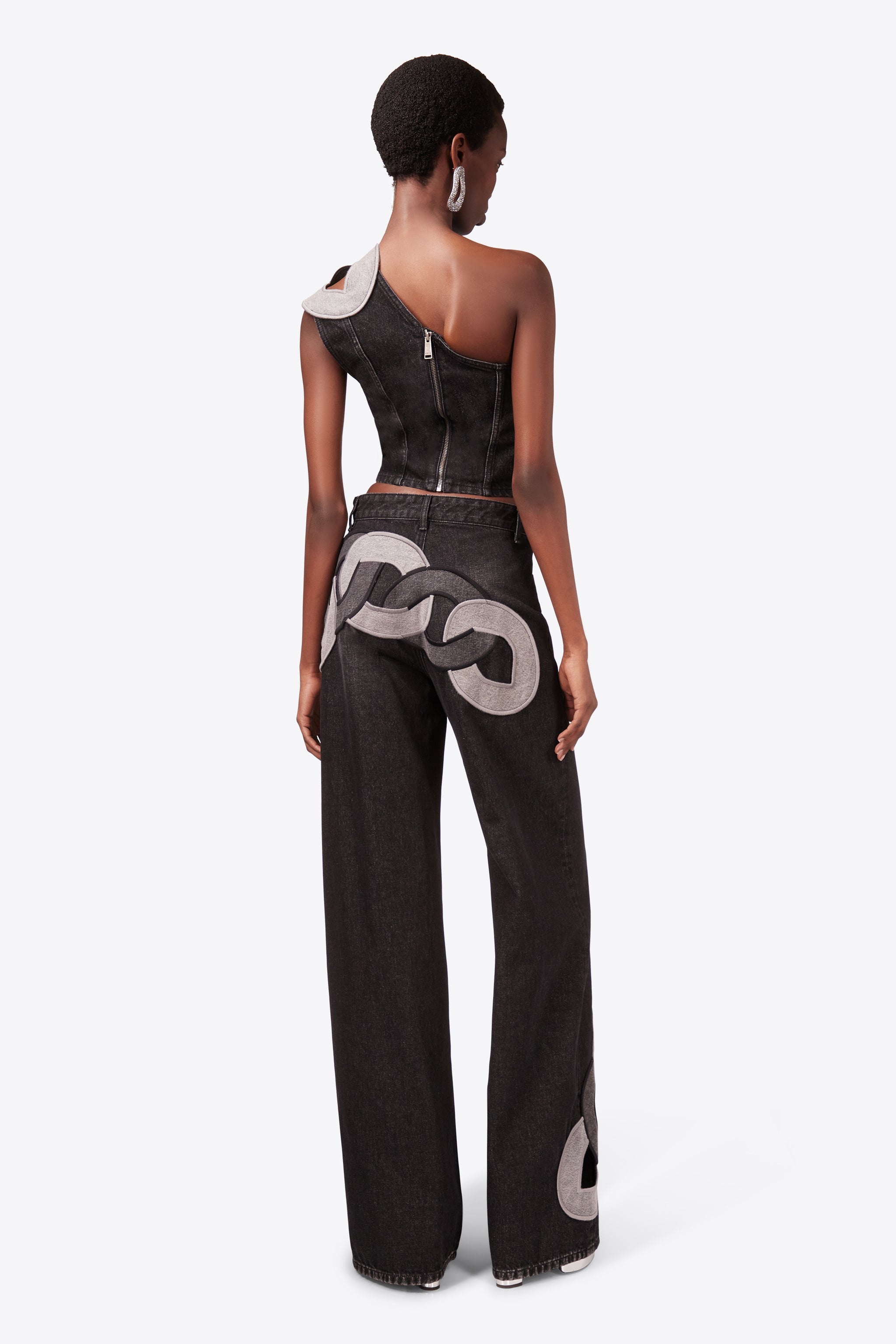 CHAIN CUTOUT WIDE LEG JEAN - 3