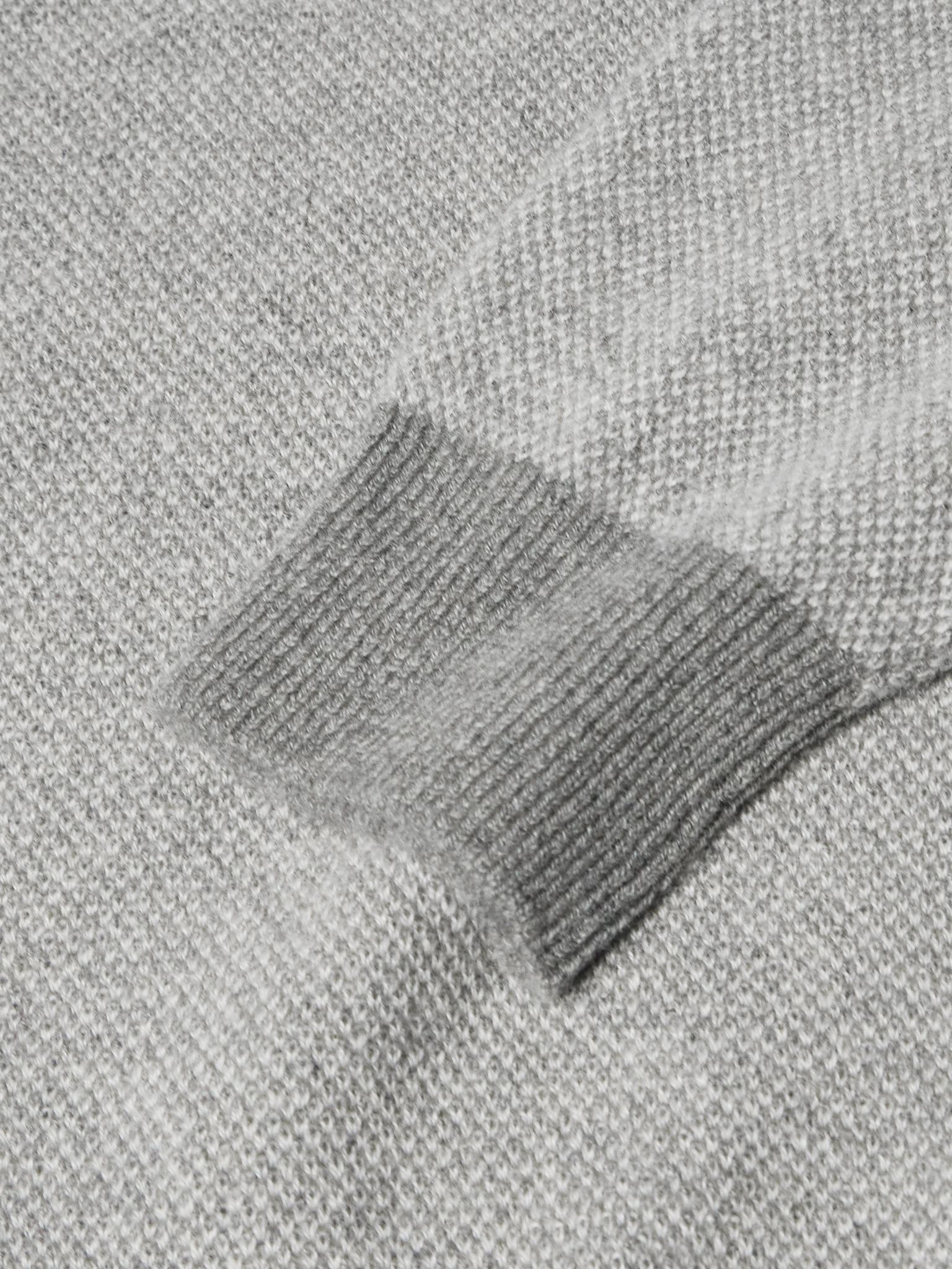 Slim-Fit Suede-Trimmed Cashmere Half-Zip Sweater Gray - 6