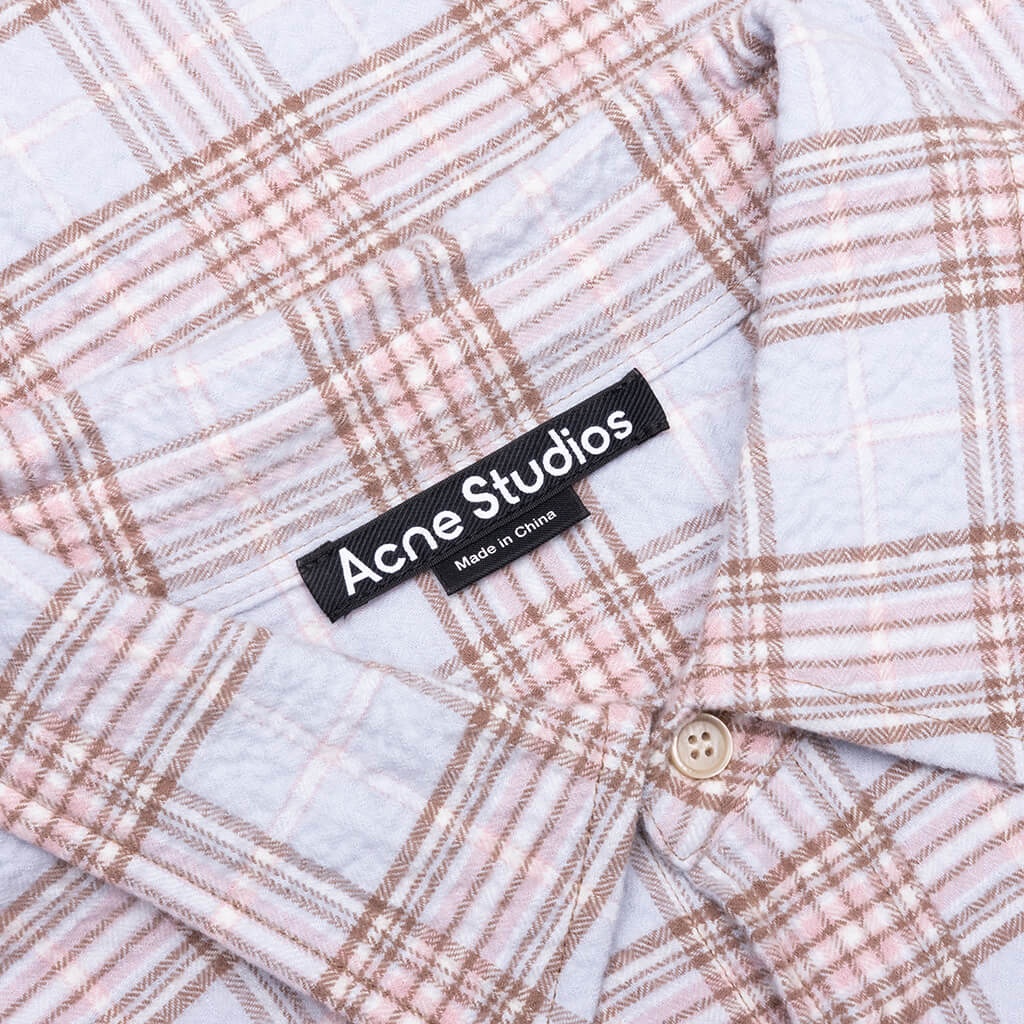CHECK FLANNEL BUTTON-UP SHIRT - LIGHT BLUE/PINK - 3