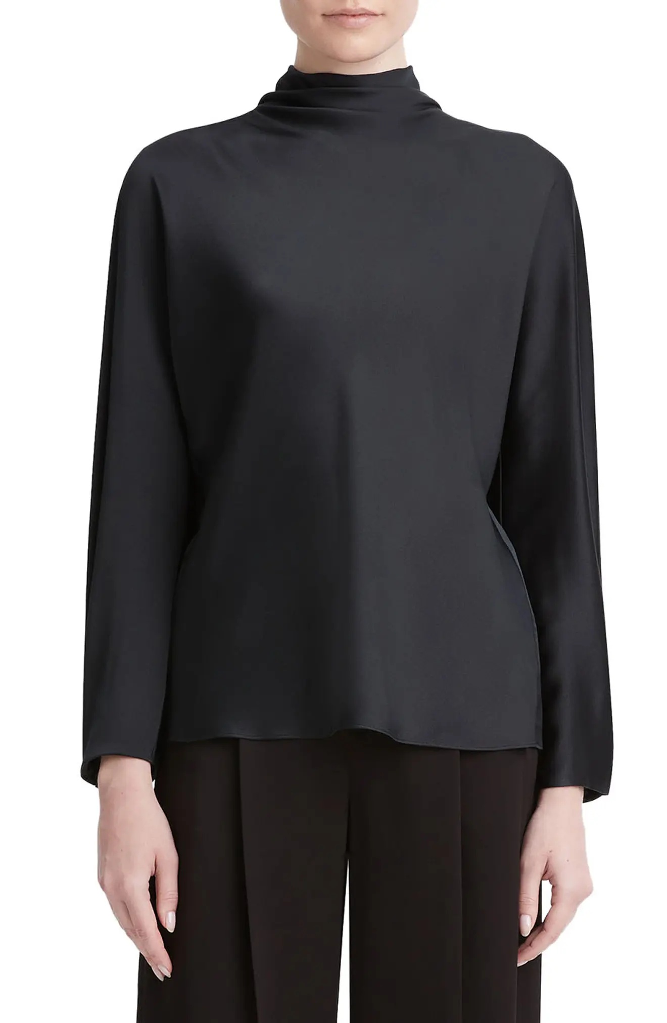 Draped Funnel Neck Silk Top - 1