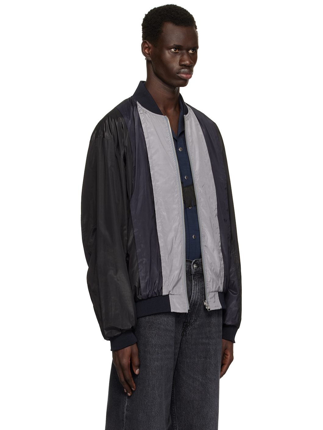 Black Polyester Cotton Taffeta Reversible Bomber Jacket - 2