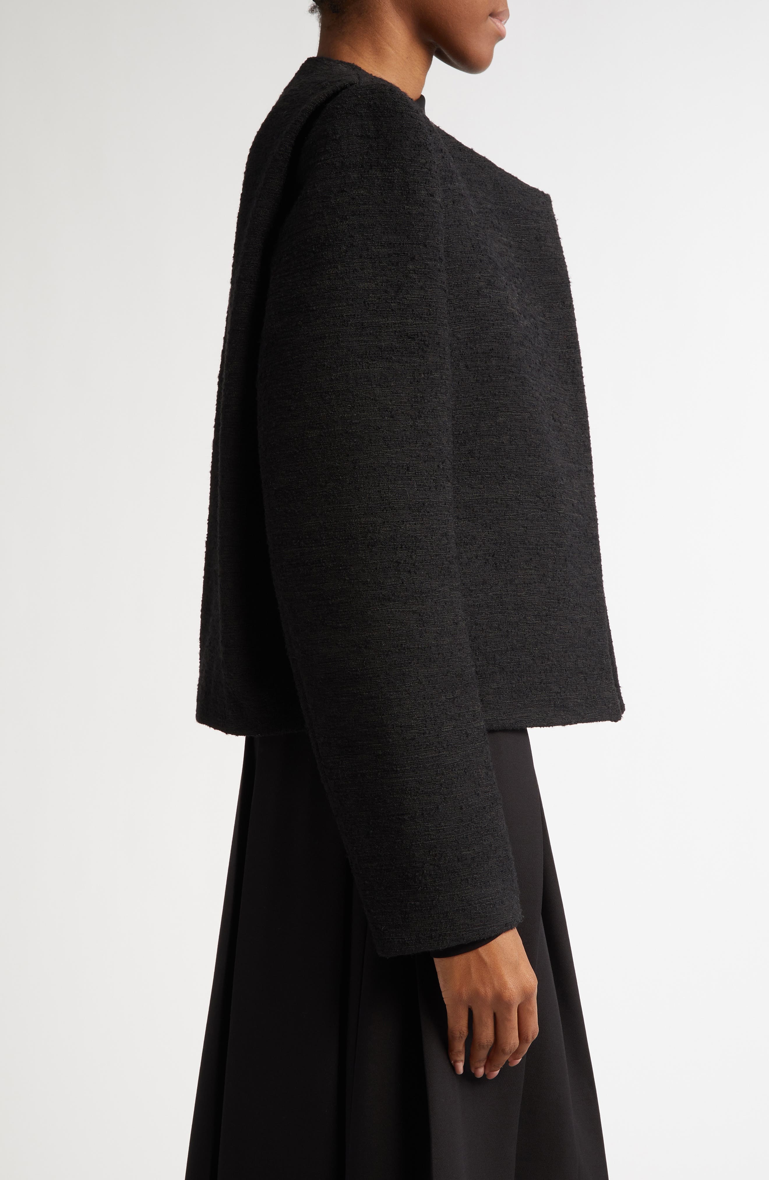 TOTEME Asymmetric Bouclé Crop Jacket in Black at Nordstrom - 4