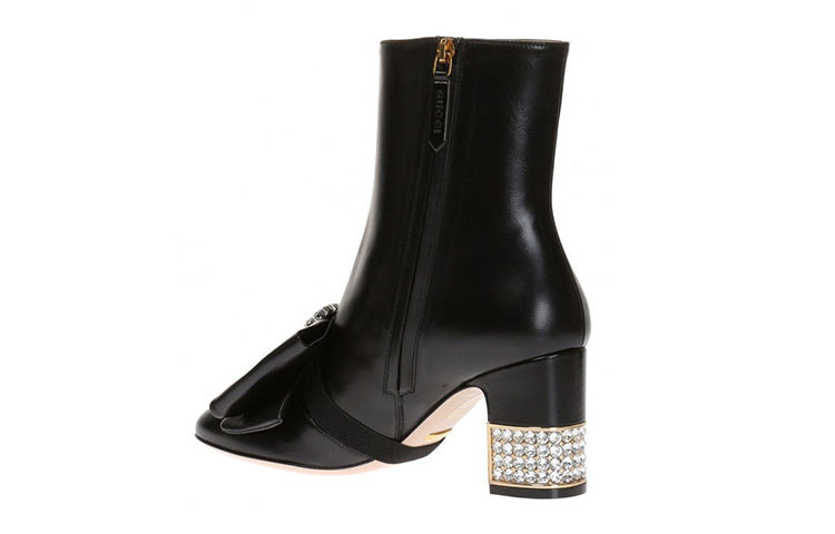 (WMNS) Gucci Removable Bow Leather Ankle Boots 'Black' 481171-BKO00-1000 - 4