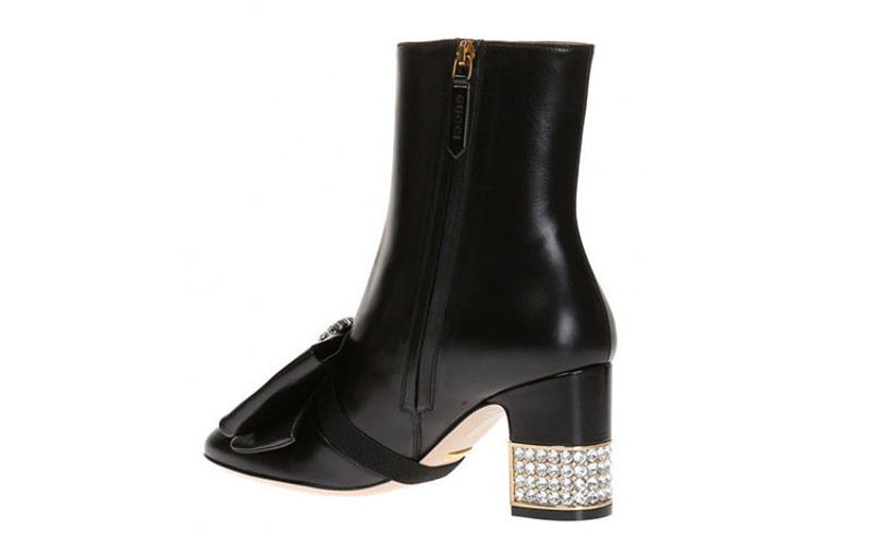 GUCCI (WMNS) Gucci Removable Bow Leather Ankle Boots 'Black' 481171-BKO00-1000 outlook