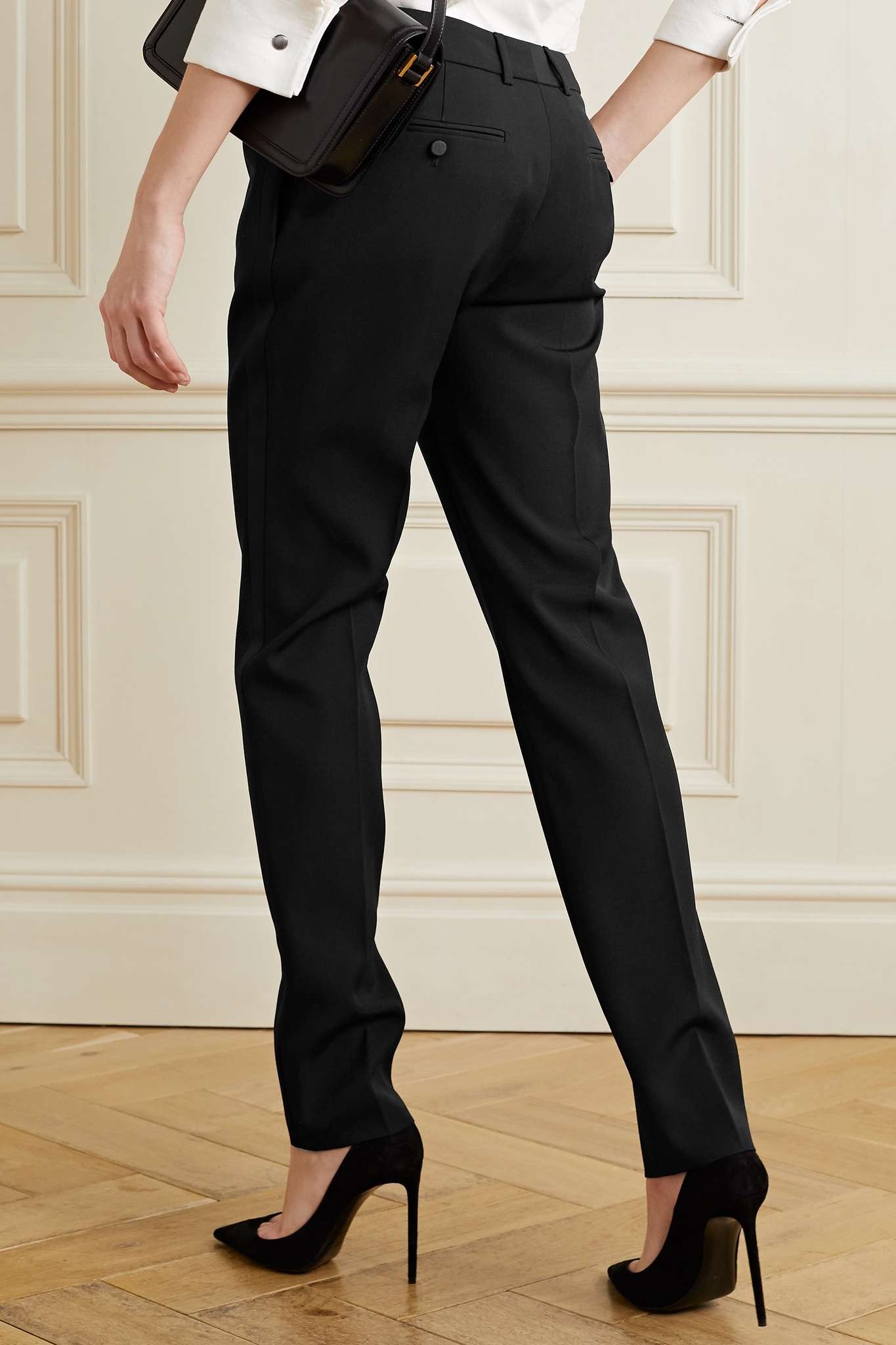 Satin-trimmed grain de poudre wool straight-leg pants - 3