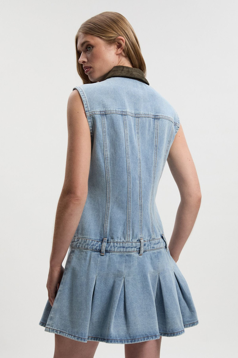 Denim and Cord Mix Mini Dress 5