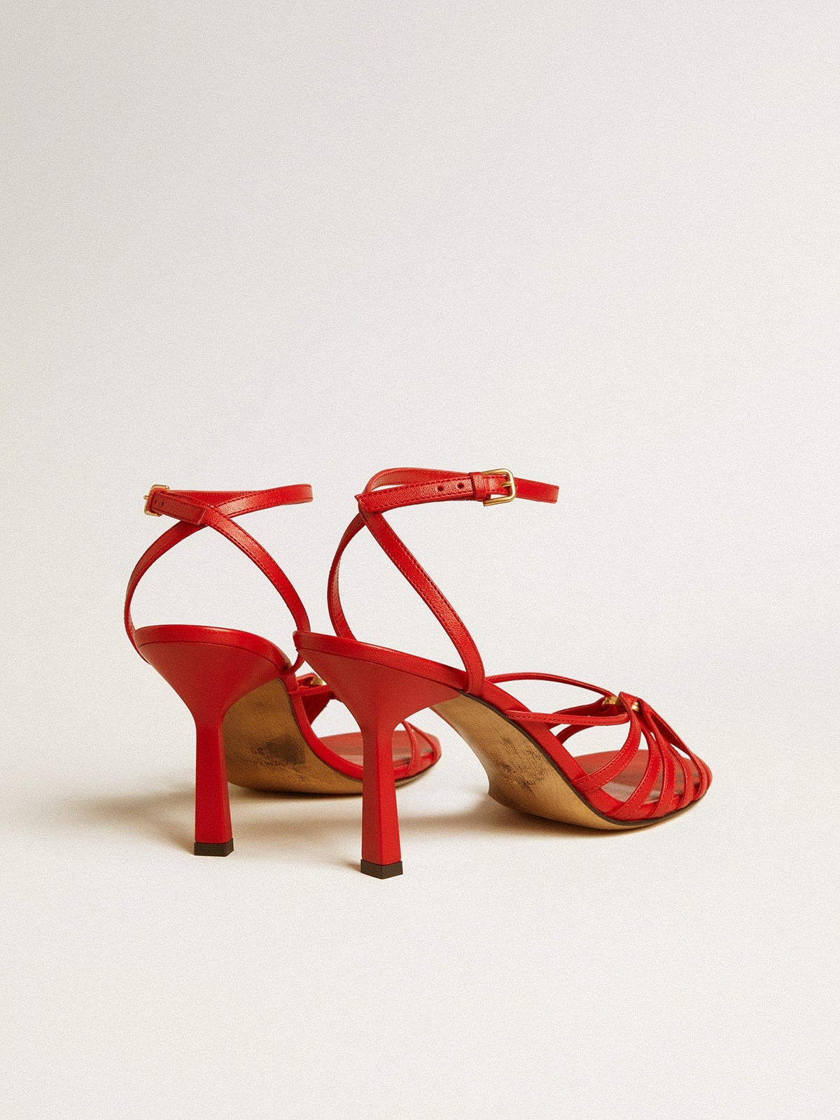 Nico high heel sandals in red nappa leather with gold chain - 5