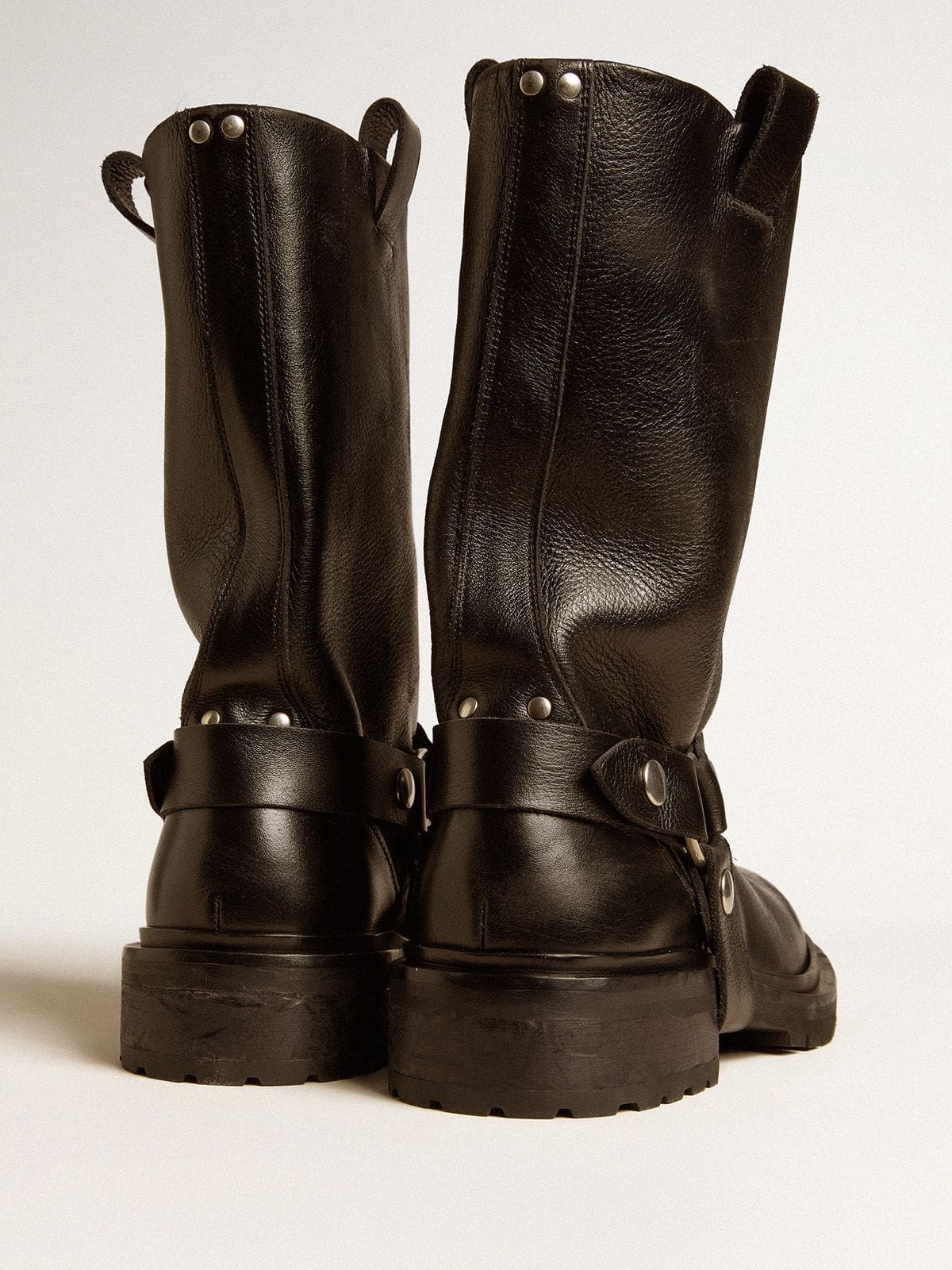 Kurt boots in glossy black leather with silver-colored buckle and studs - 5