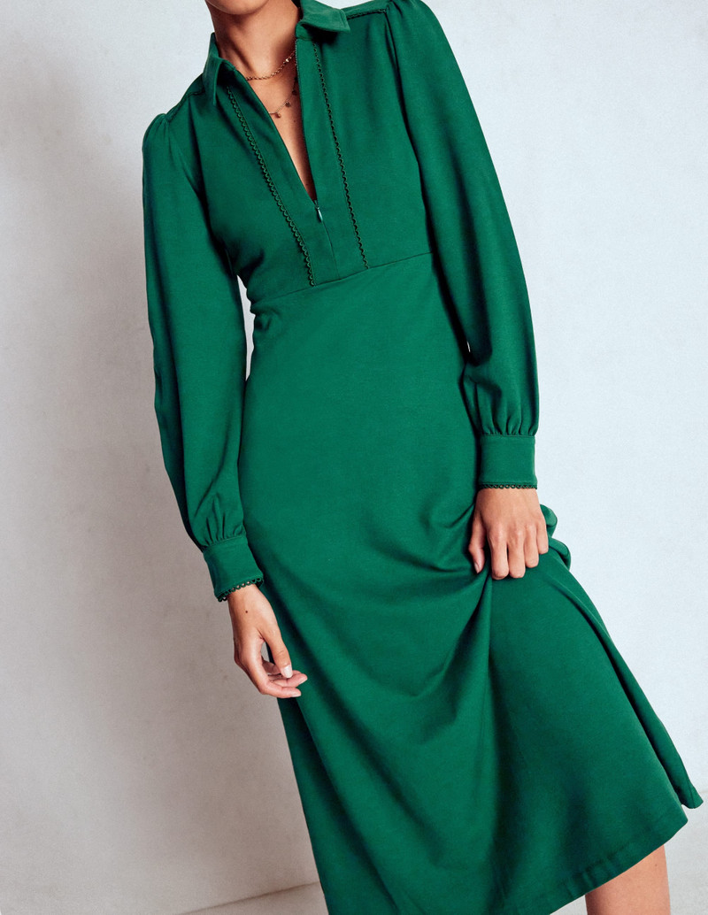 Pip Zip-Up Ponte Midi Dress-Emerald Night 6