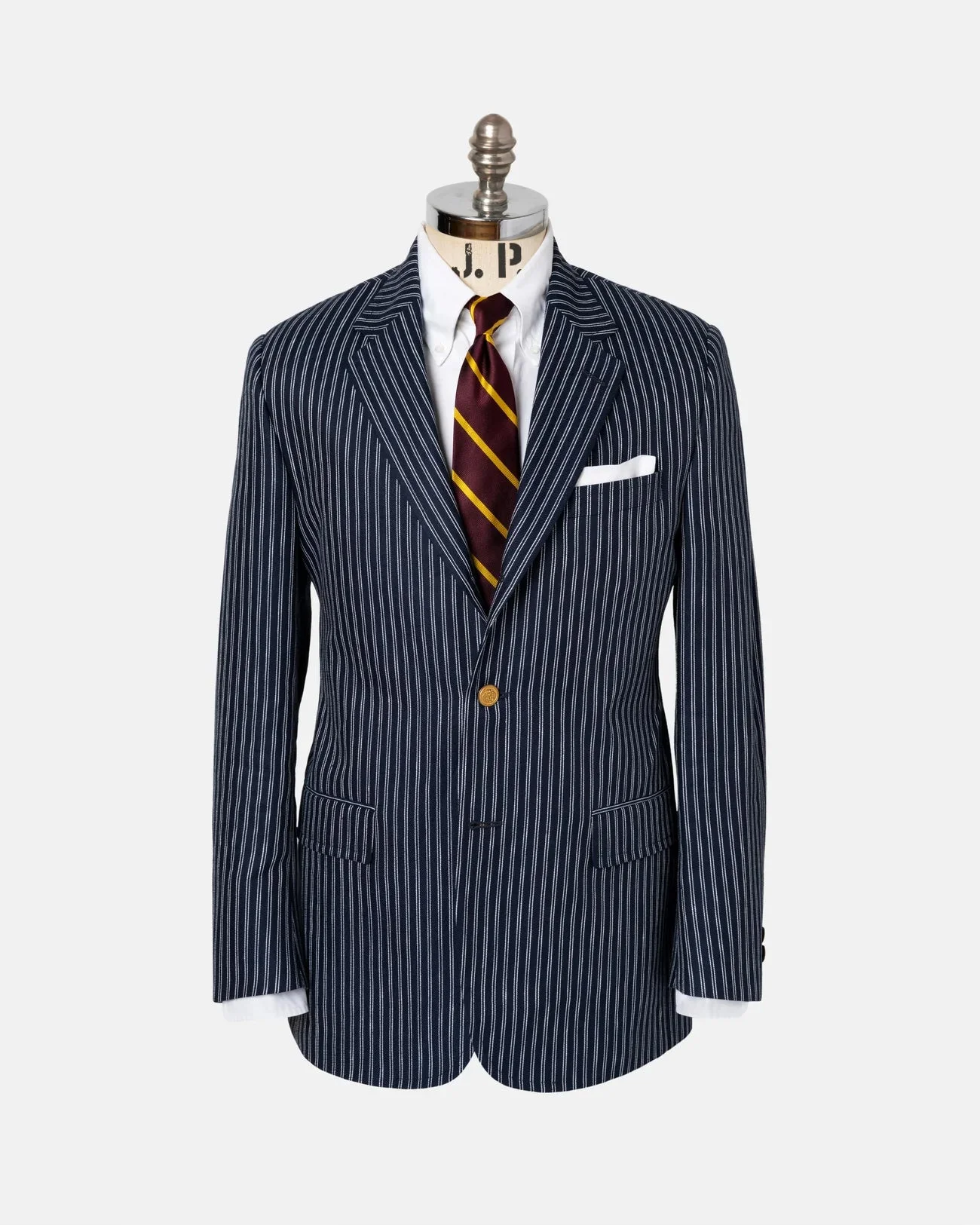 MADE-IN-CANADA NAVY DOUBLE STRIPE COTTON/LINEN BLAZER - 1