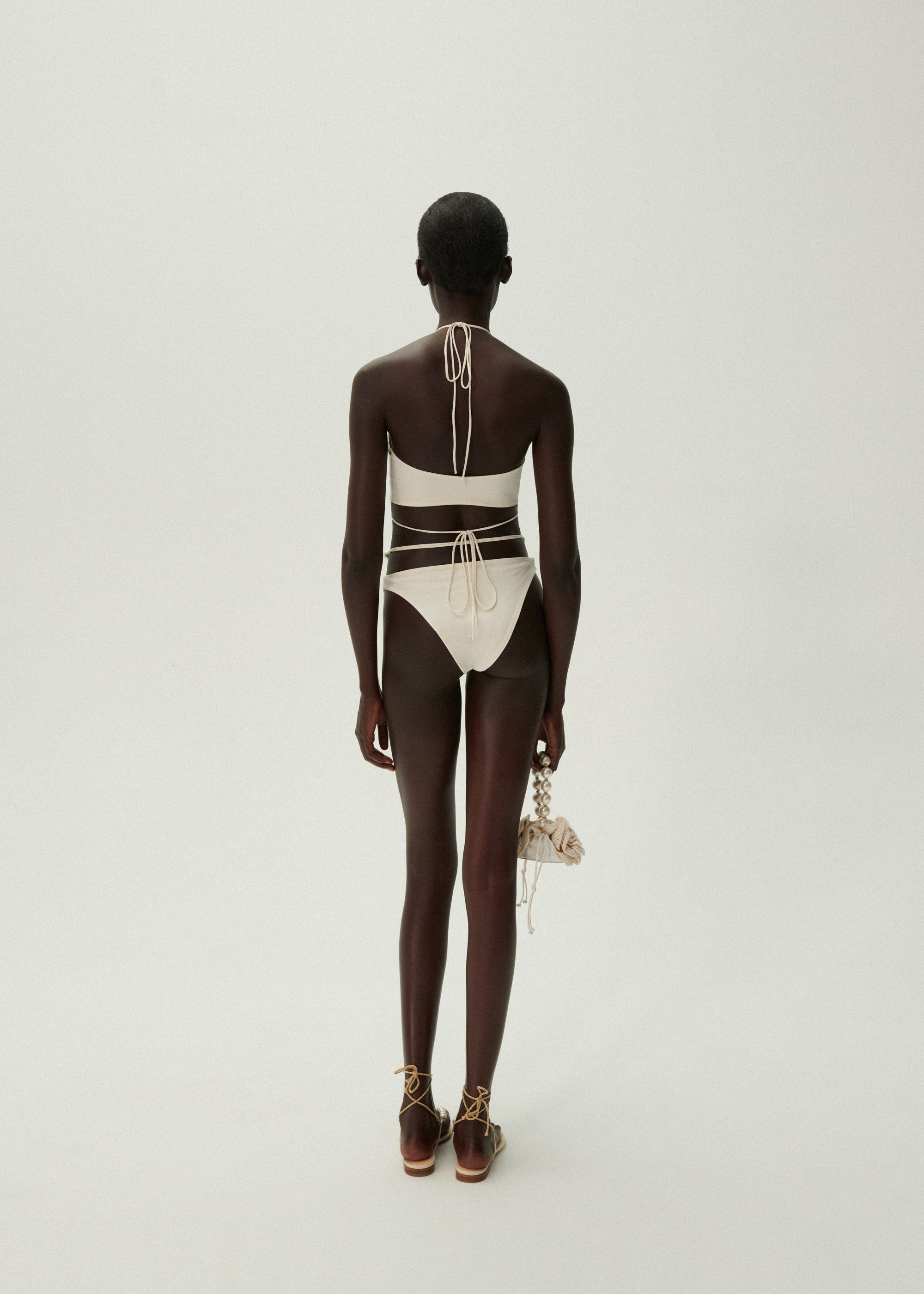 High waist pearl swim bottom in cream - 4