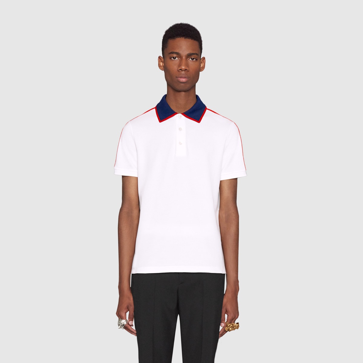 Cotton polo with Gucci stripe - 3