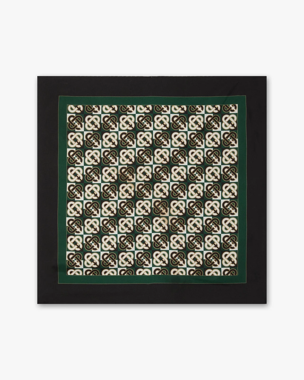Green & Navy Check Monogram Medium Silk Scarf | Casablanca Paris - 1