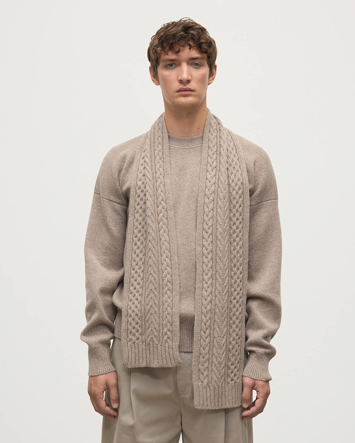 Aran Cable Brown Cashmere Scarf - 2
