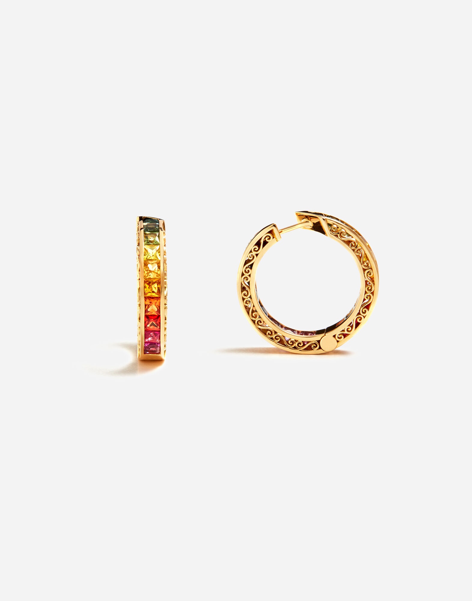Multi-colored sapphire hoop earrings - 4